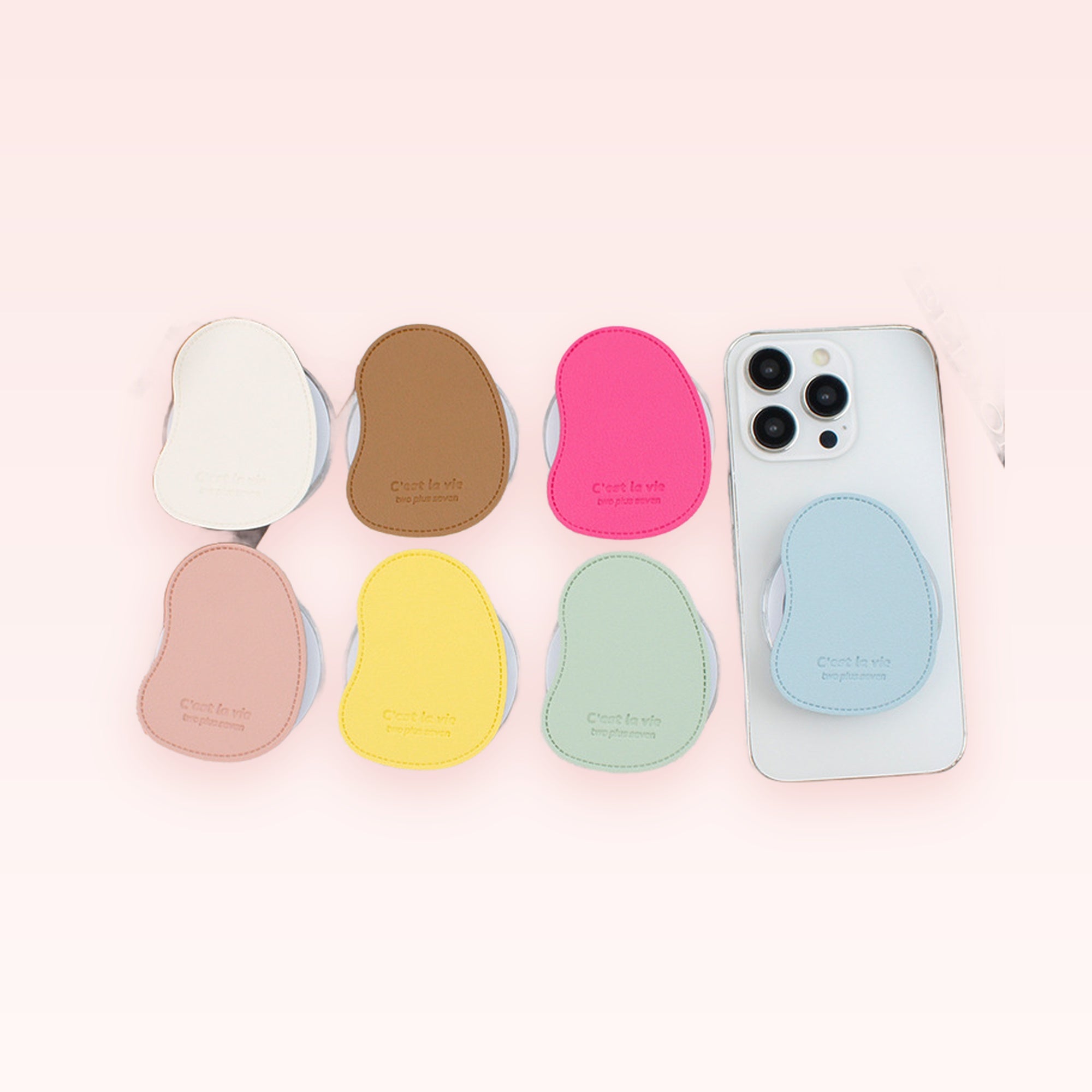 Aesthetic Organic Shape Phone Grip | Cute Pastel Faux Leather Pop Socket Stand