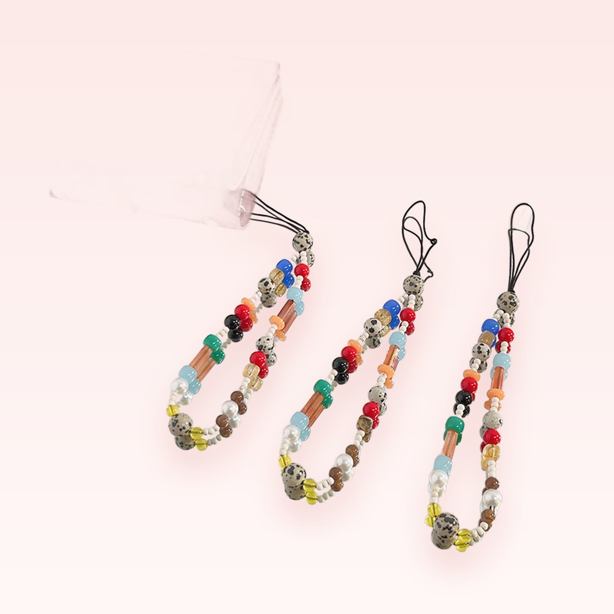 Aesthetic Dalmatian Jasper & Mixed Bead Phone Charm | Colorful Beaded Wrist Strap