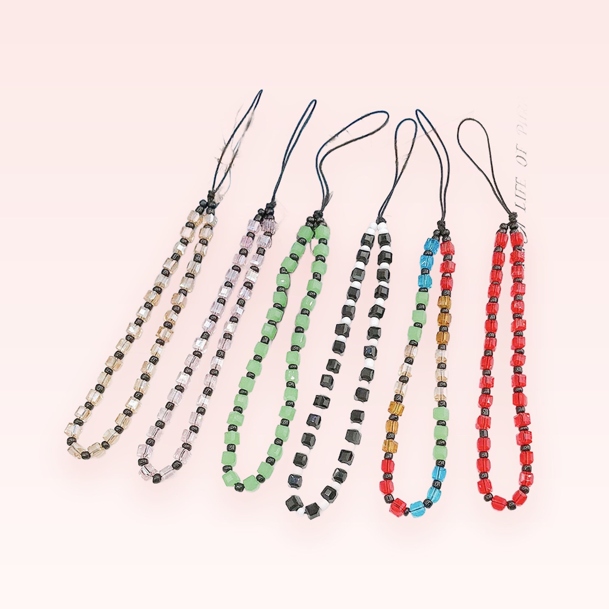 Aesthetic Cube Beaded Phone Charm Strap | Colorful Glass Bead Wrist Lanyard