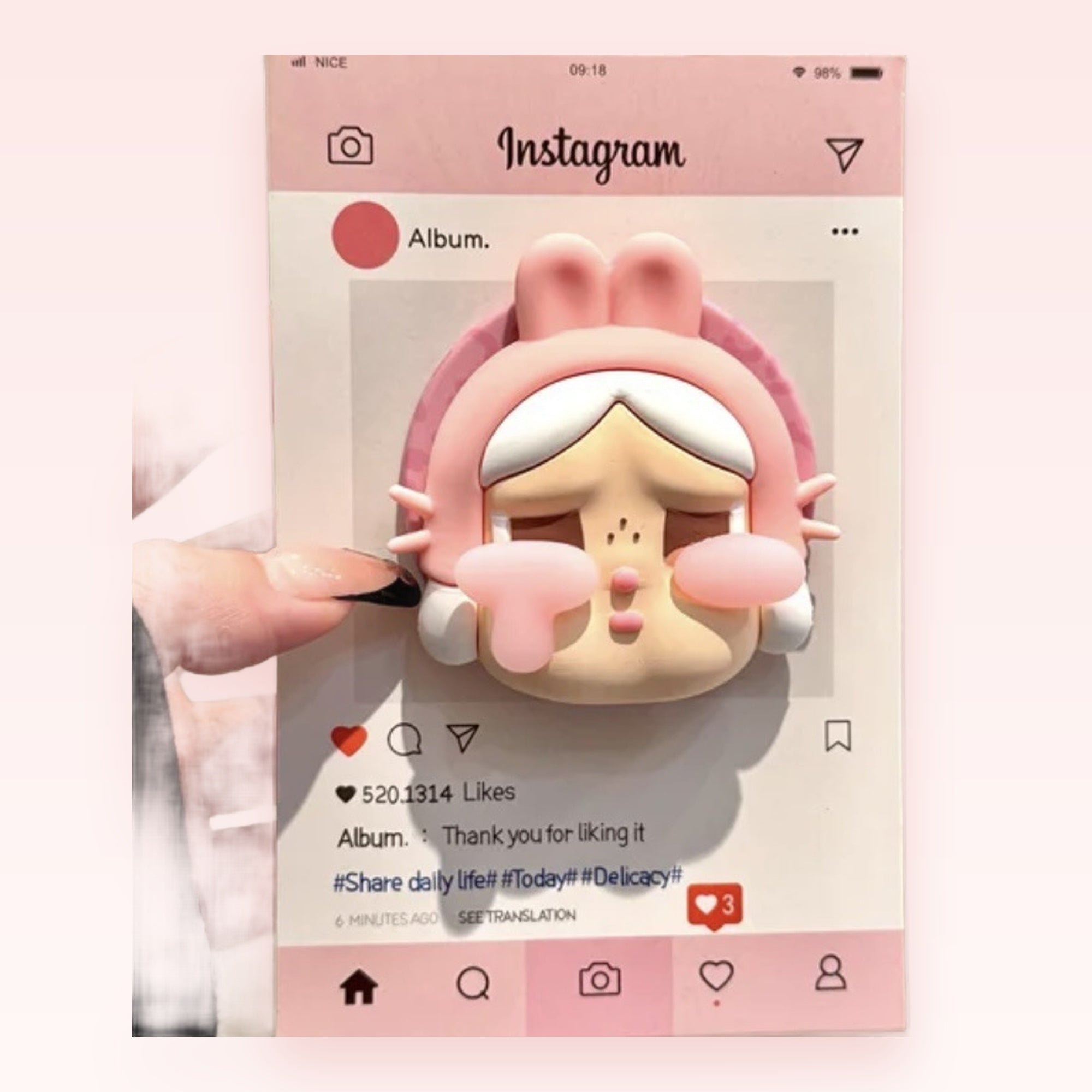 Pink Bunny Girl Instagram Phone Grip | Kawaii Pop Socket Stand for Phones