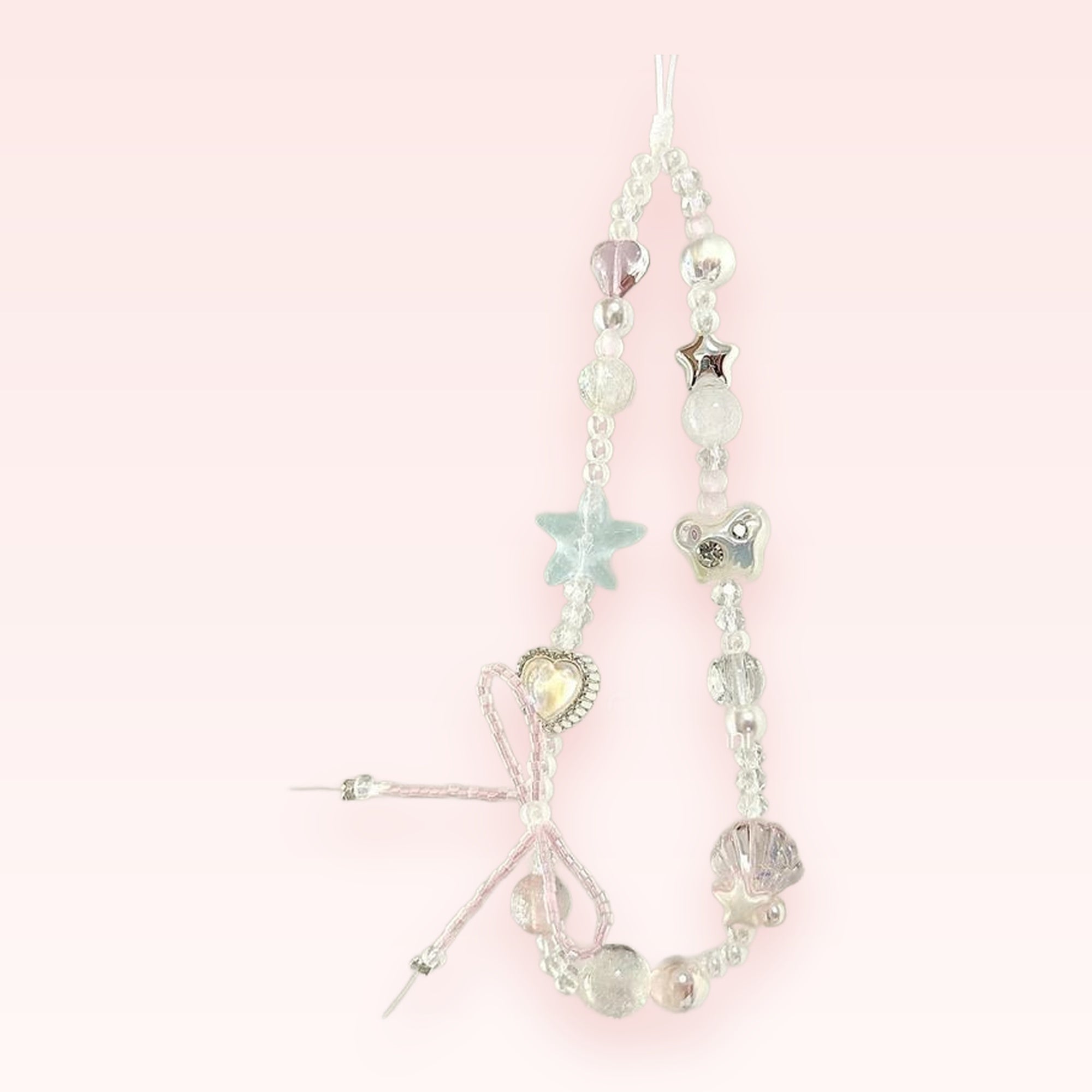 Kawaii Pastel Beaded Phone Charm | Cute Pearl & Star Wrist Strap