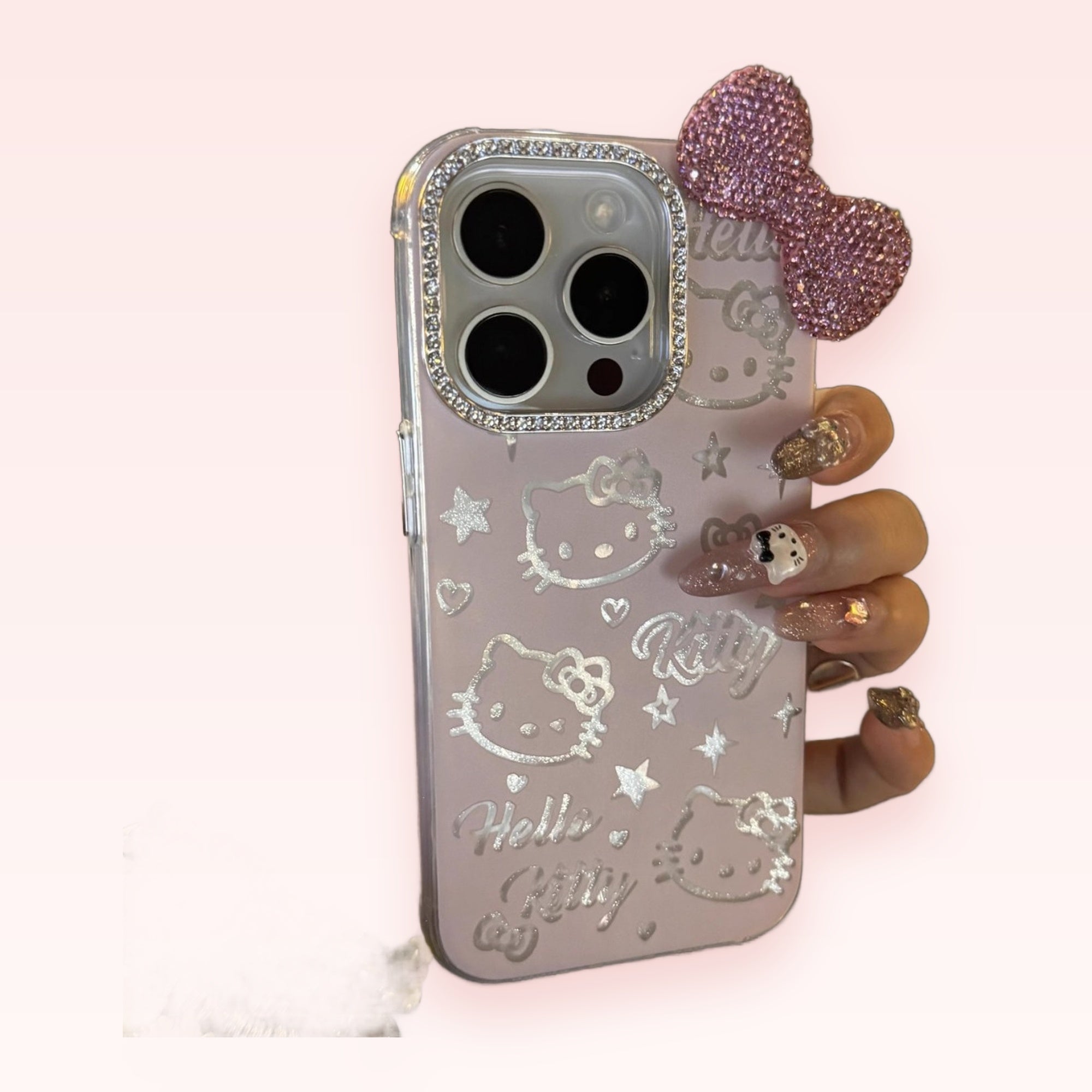 Sparkly Pink Hello Kitty Phone Grip | Rhinestone Bow Pop Socket Stand