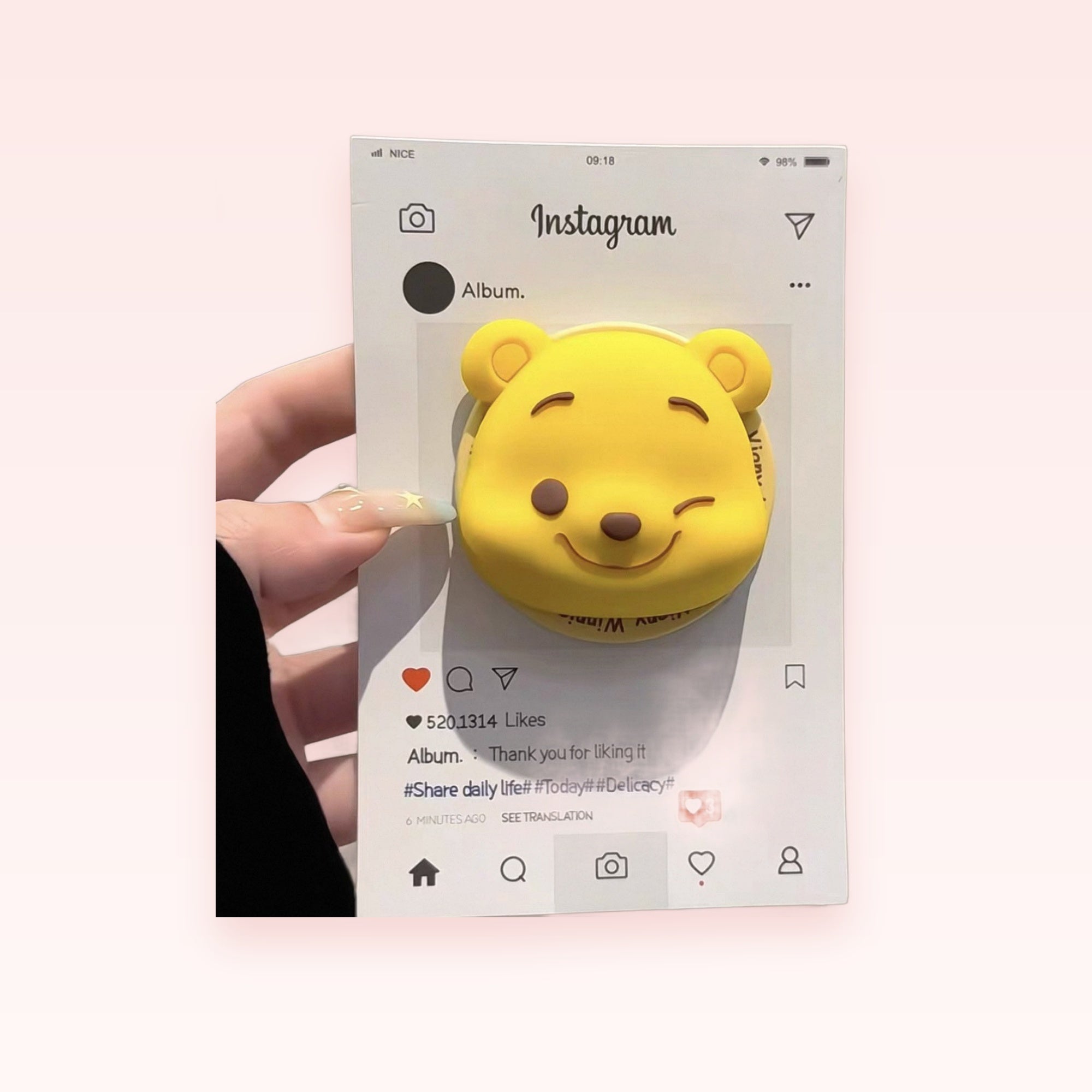 Winking Winnie the Pooh Phone Grip | Cute Yellow Cartoon Pop Socket Stand