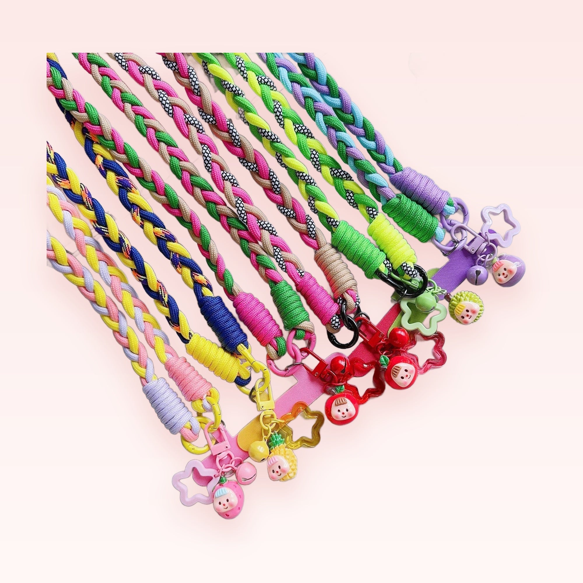 Colorful Braided Lanyard Phone Charm | Kawaii Fruit & Star Keychain Wrist Strap