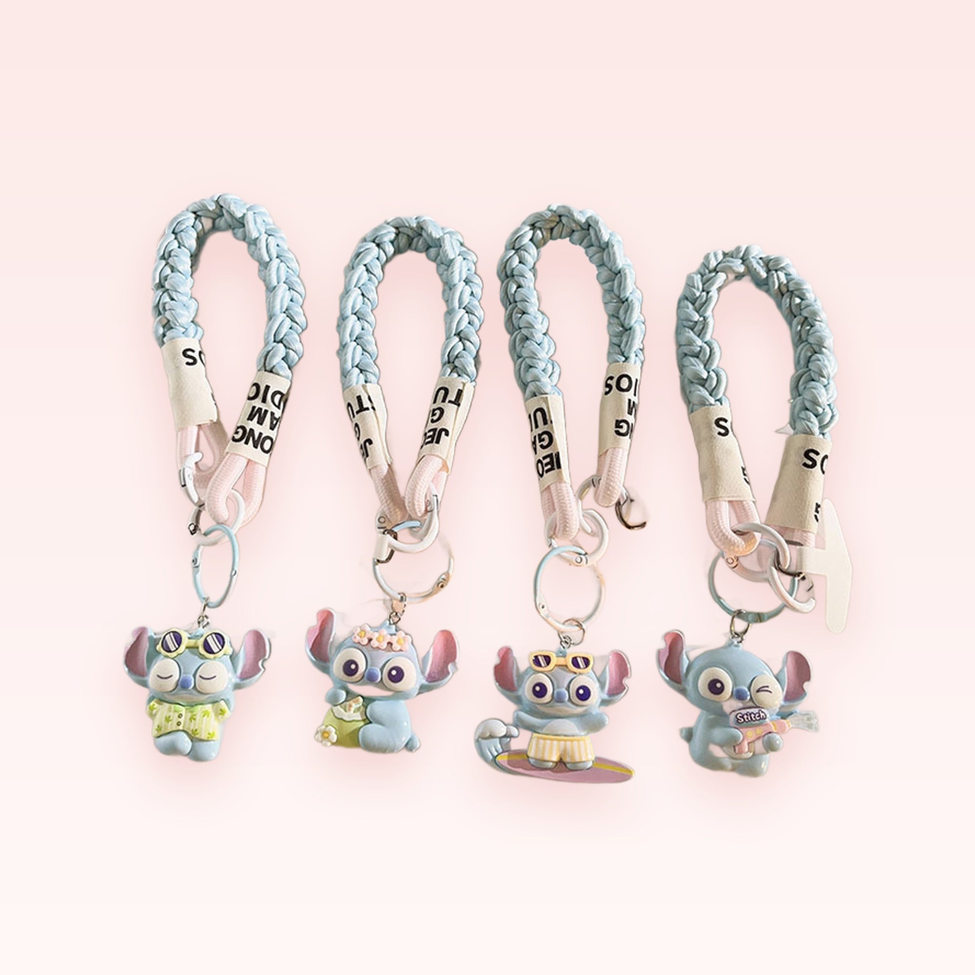 Kawaii Stitch Braided Phone Charm Strap | Pastel Blue Wrist Lanyard