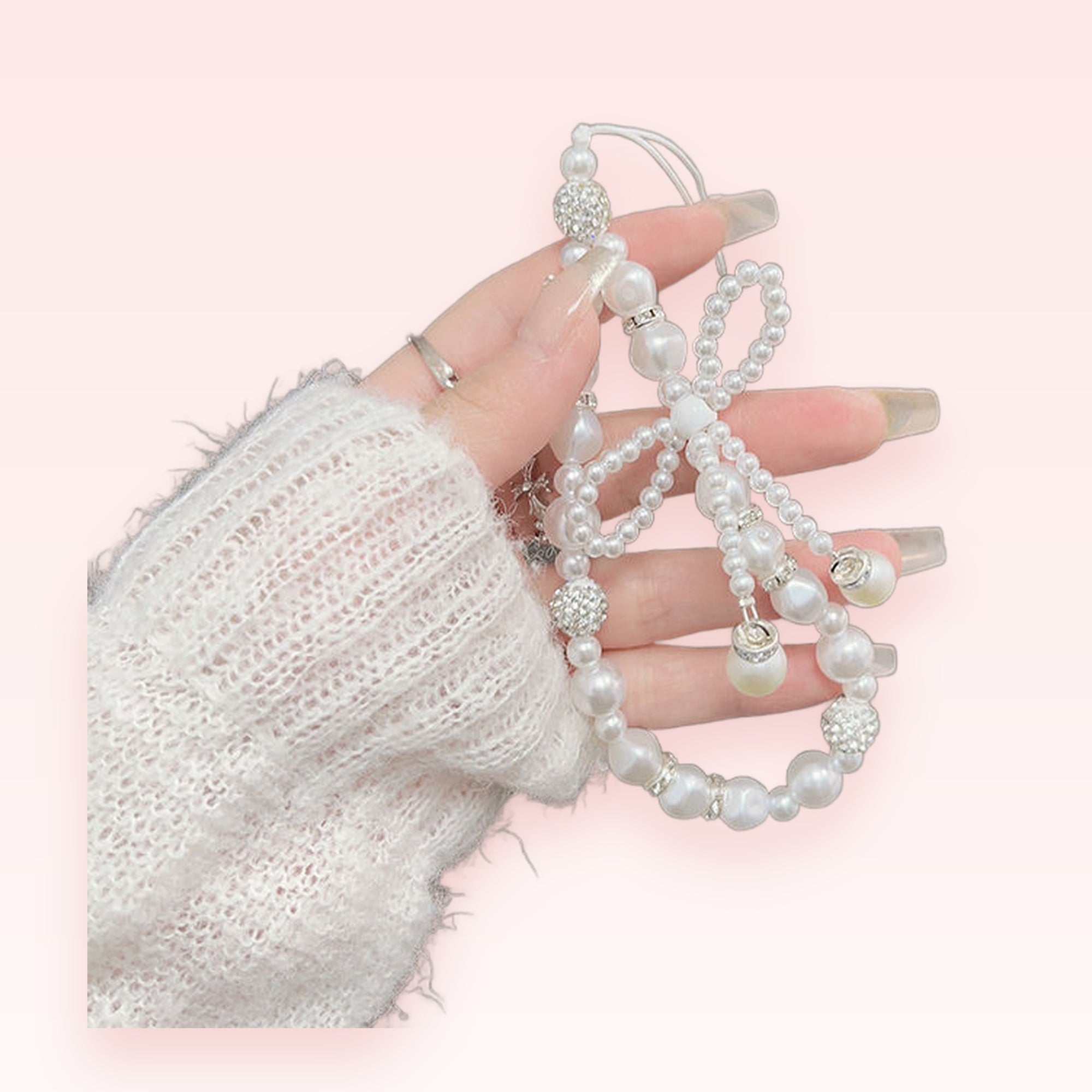Elegant Pearl & Rhinestone Bow Phone Charm | Beaded Wrist Strap Lanyard
