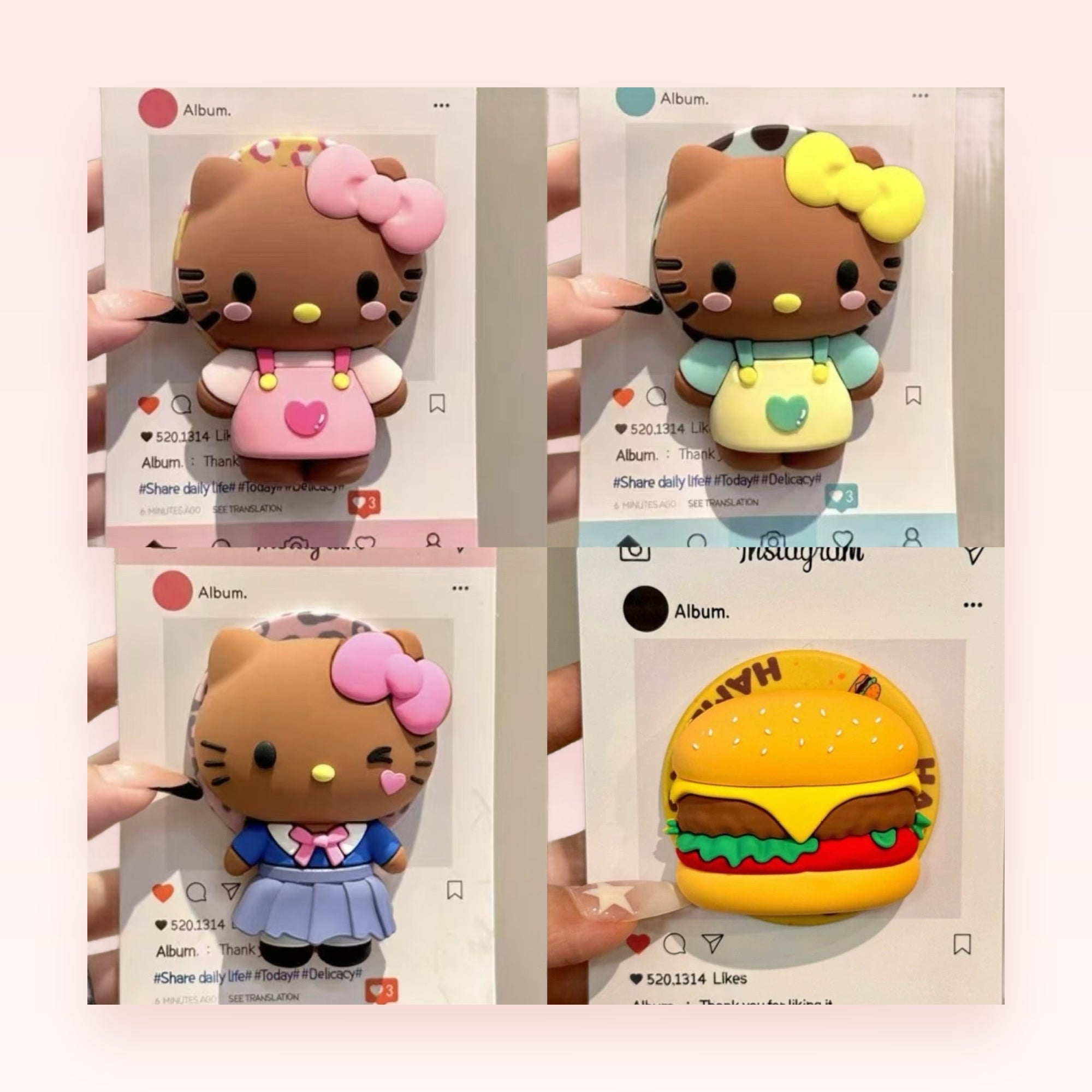 Cute Hello Kitty & Burger Silicone Phone Grip | Kawaii Pop Socket Stand