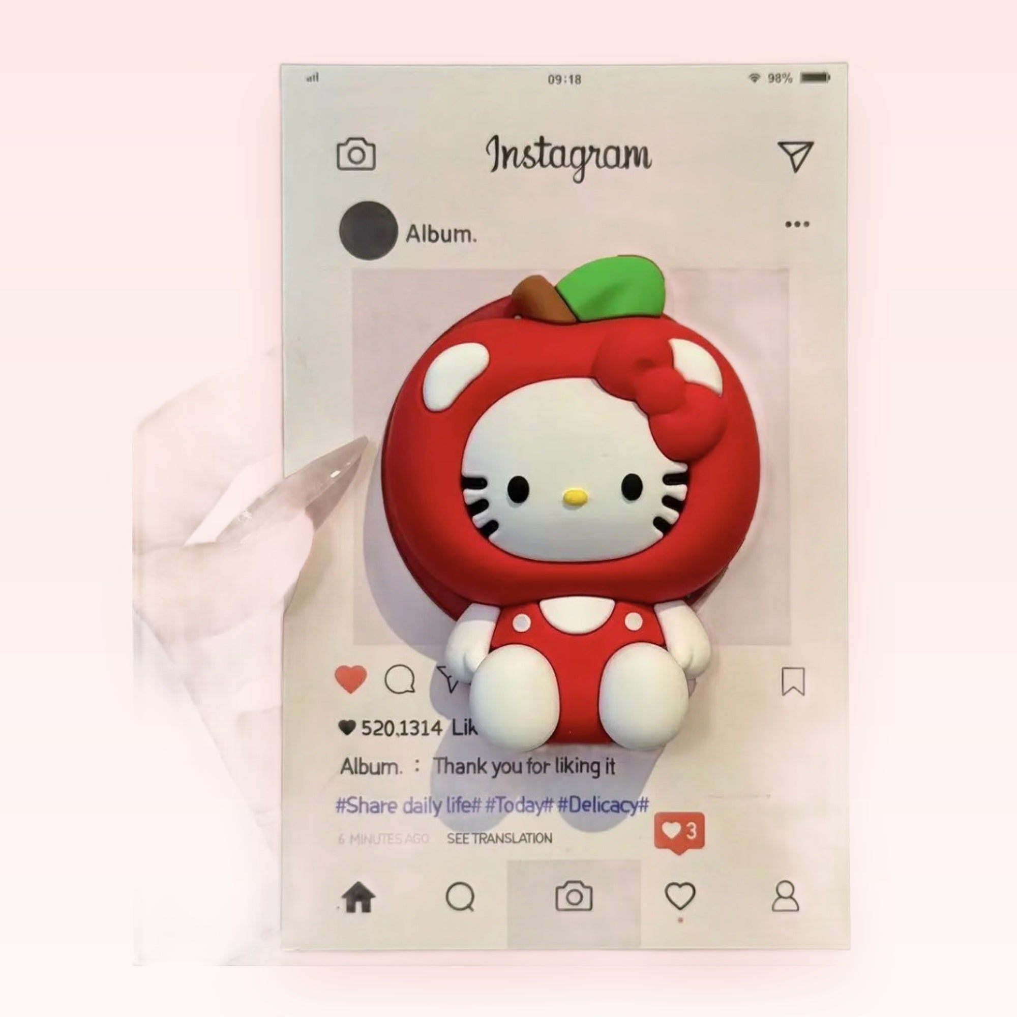 Cute Hello Kitty Apple Phone Grip | Kawaii Red Fruit Pop Socket Stand