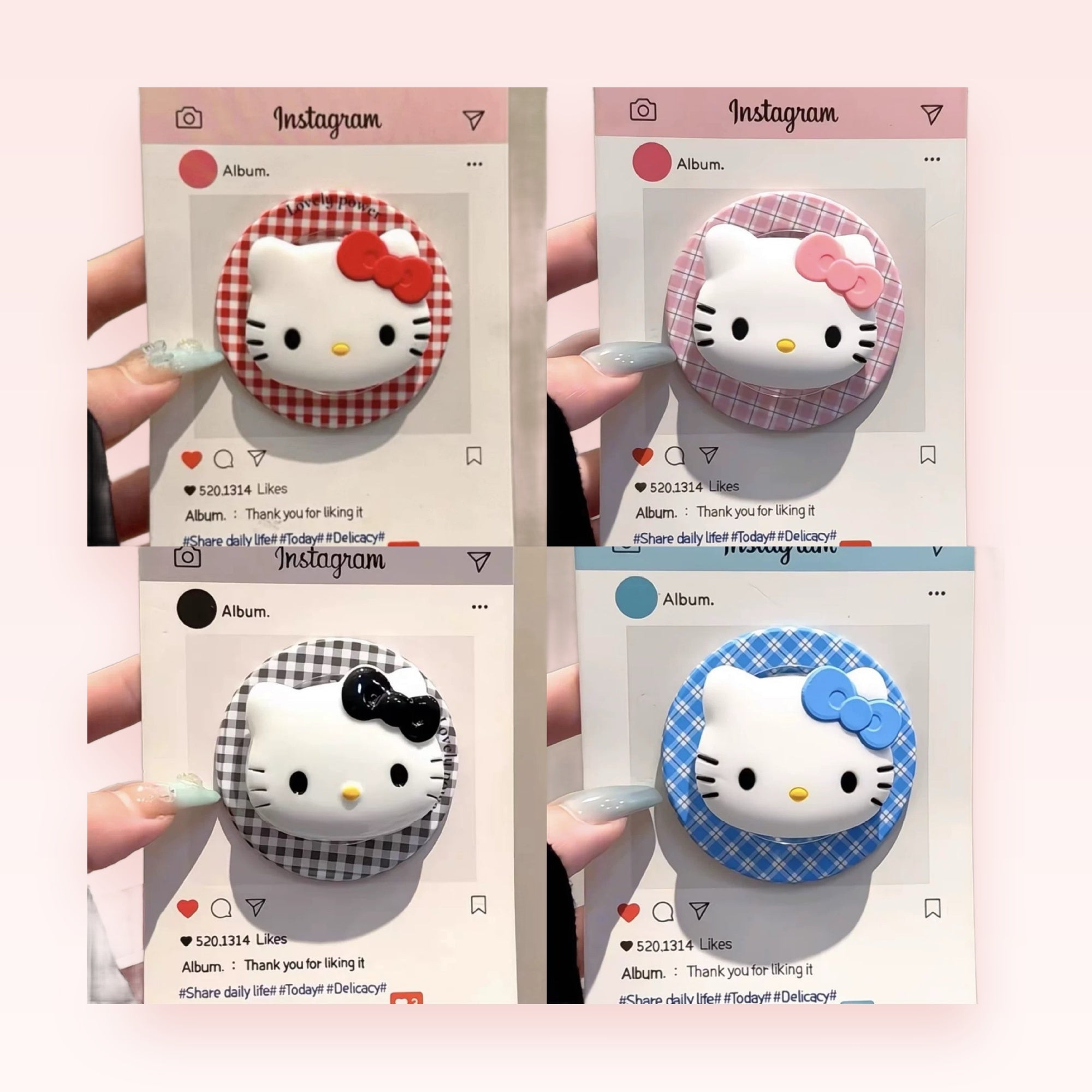 Cute Hello Kitty Plaid Phone Grip | Kawaii Pop Socket Stand for Girls