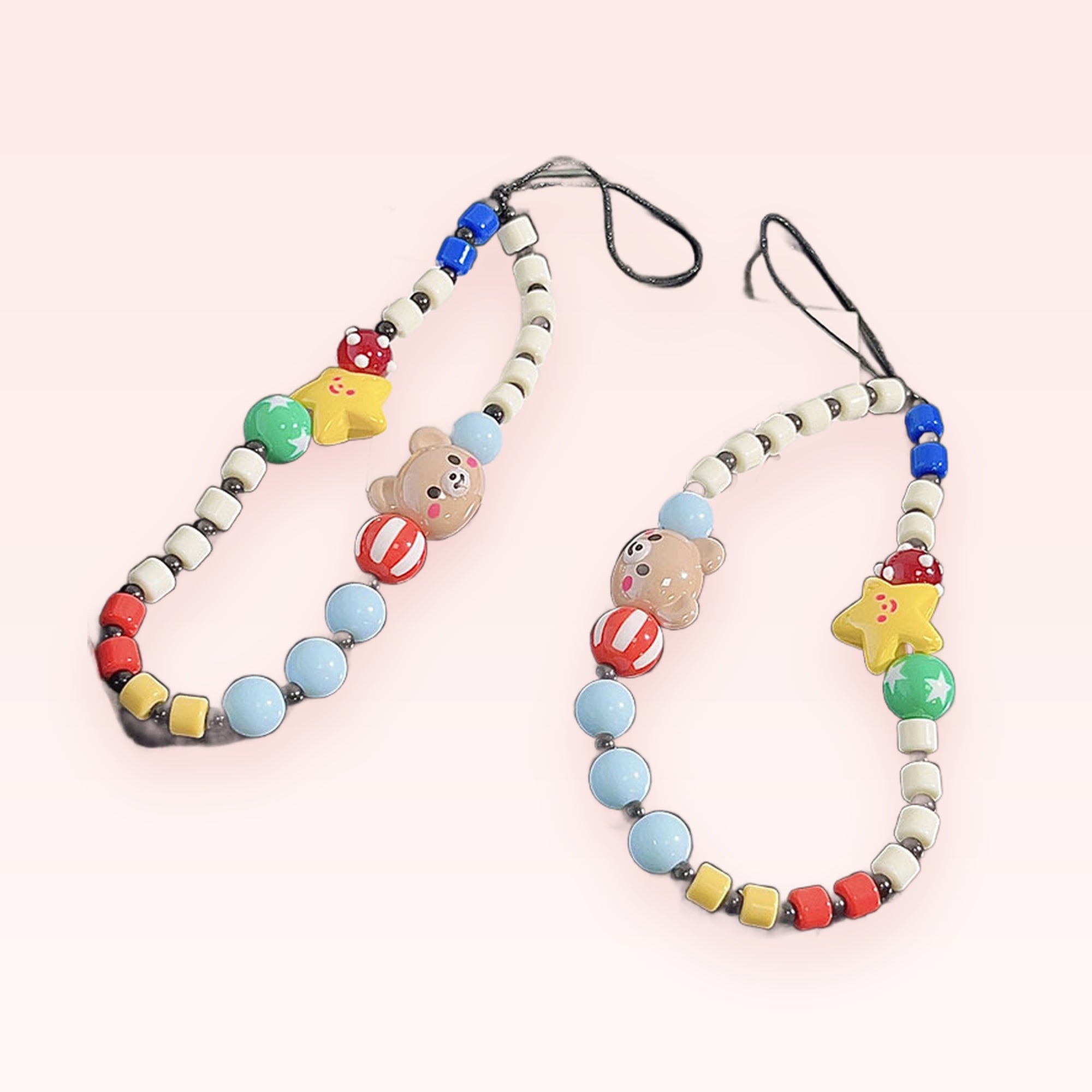 Kawaii Bear & Star Beaded Phone Charm Strap | Colorful Y2K Wrist Lanyard