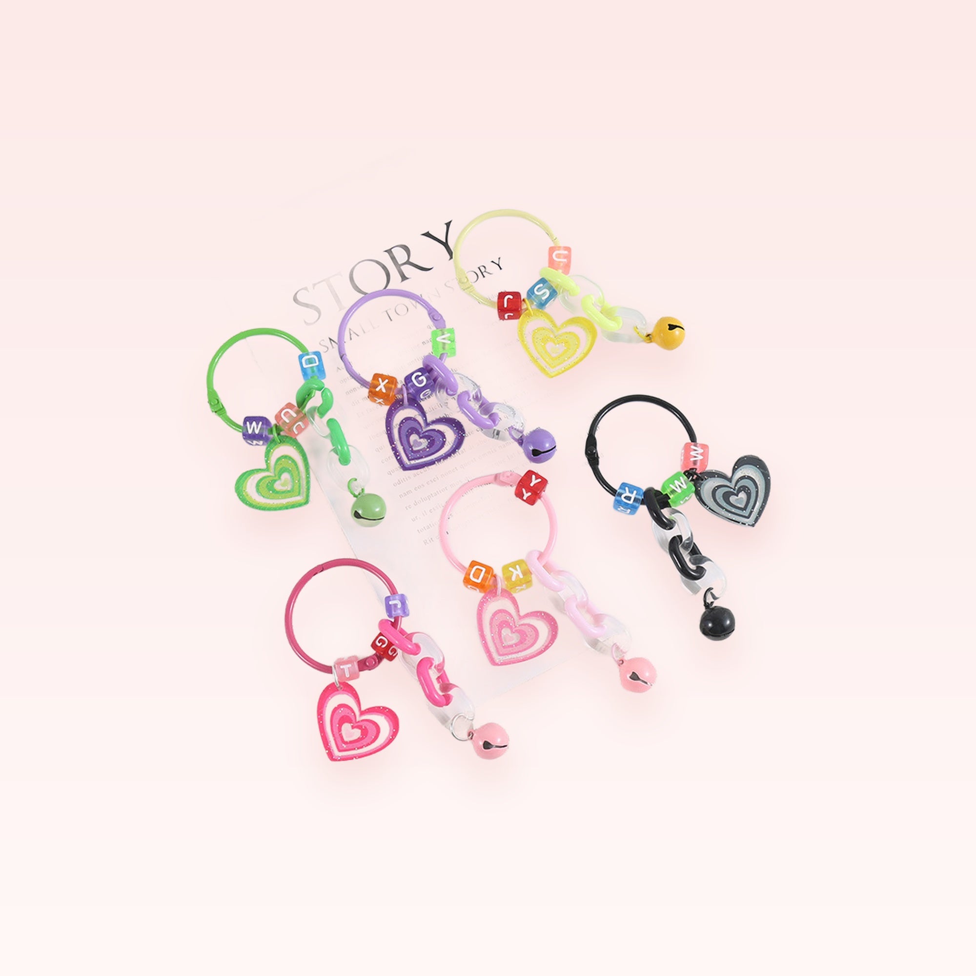 Kawaii Heart Phone Charm Strap with Bell & Letter Beads