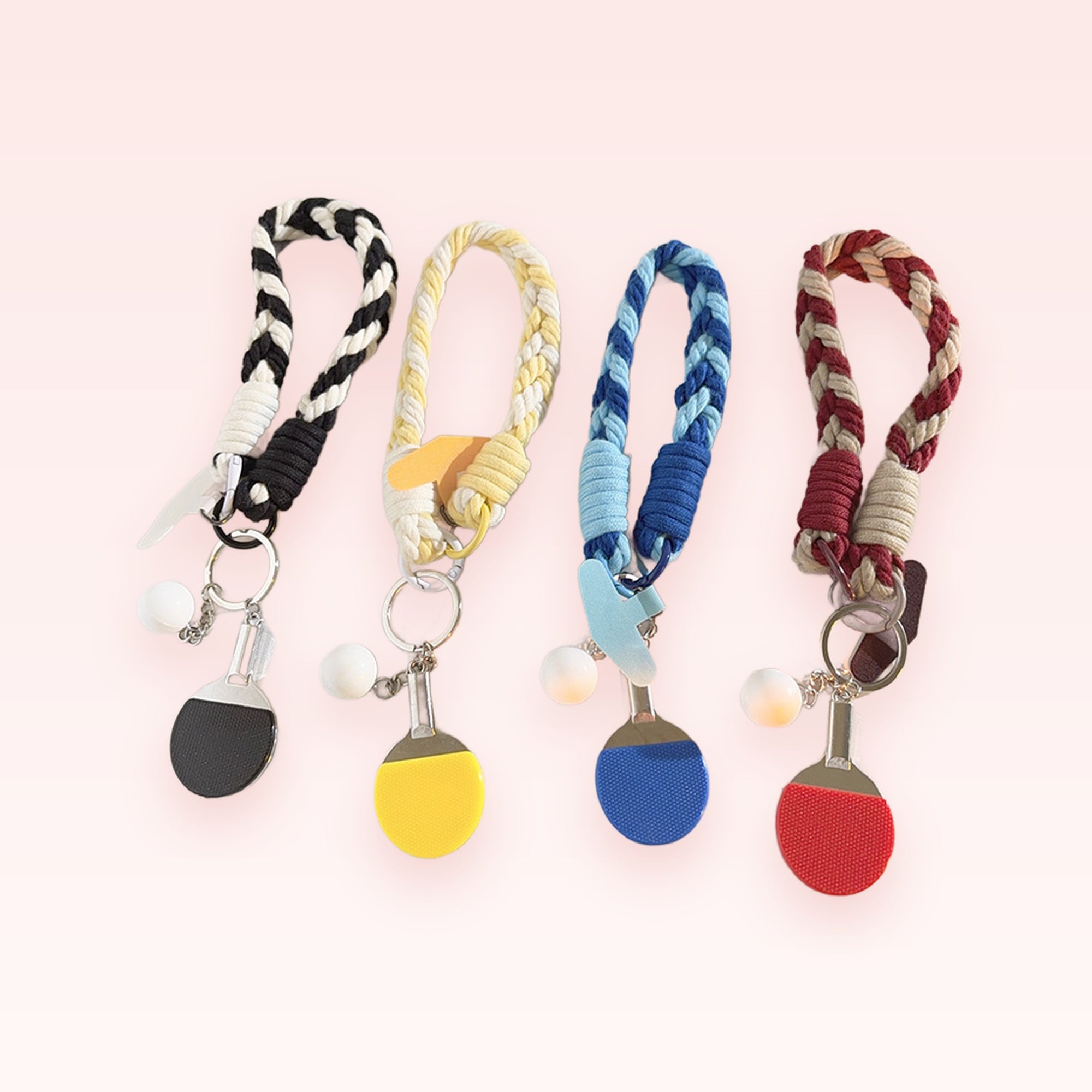 Kawaii Braided Wrist Strap Phone Charm with Mini Ping Pong Paddle & Ball | Sporty Aesthetic Lanyard