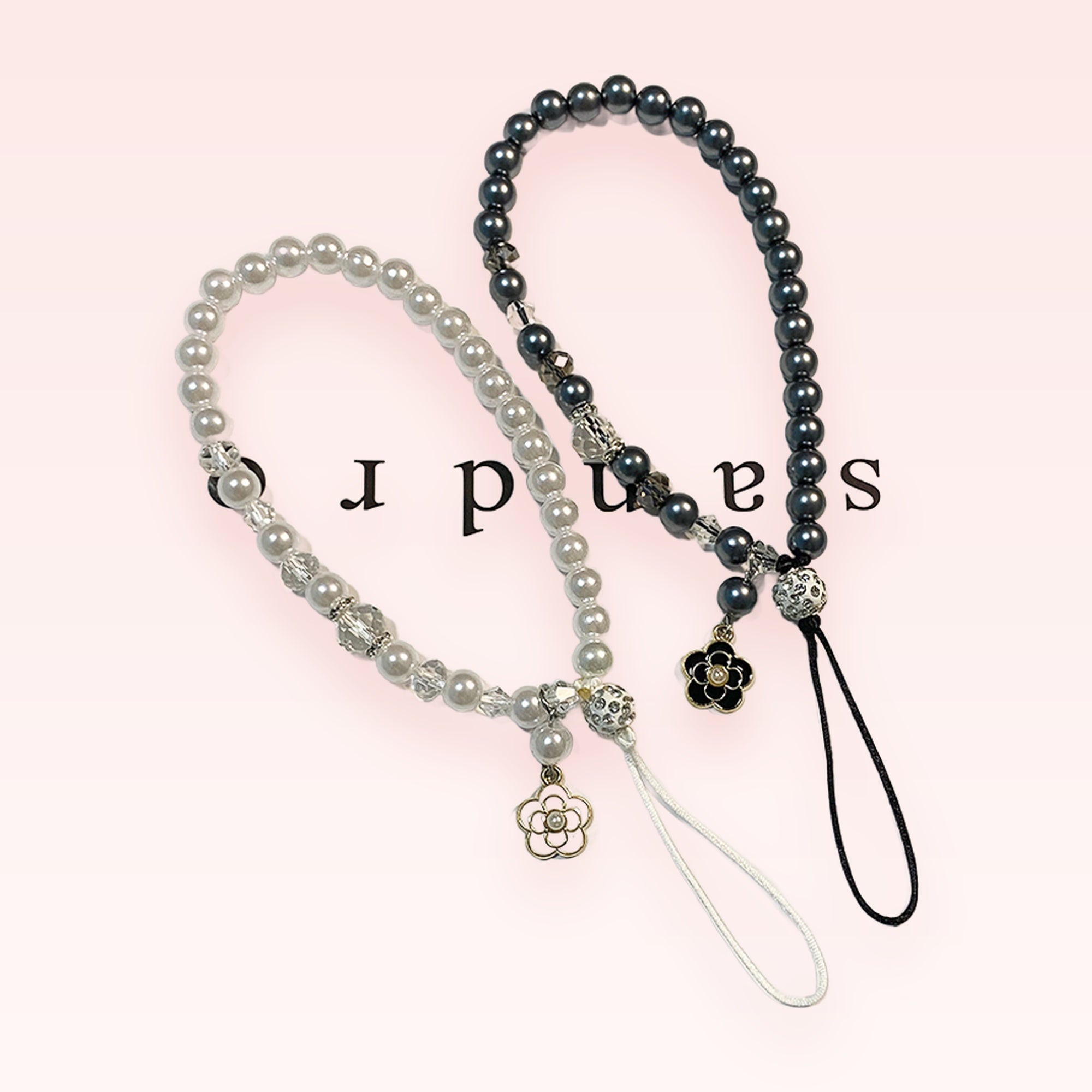 Aesthetic Pearl & Crystal Phone Charm Strap | Cute Beaded Wrist Lanyard with Flower