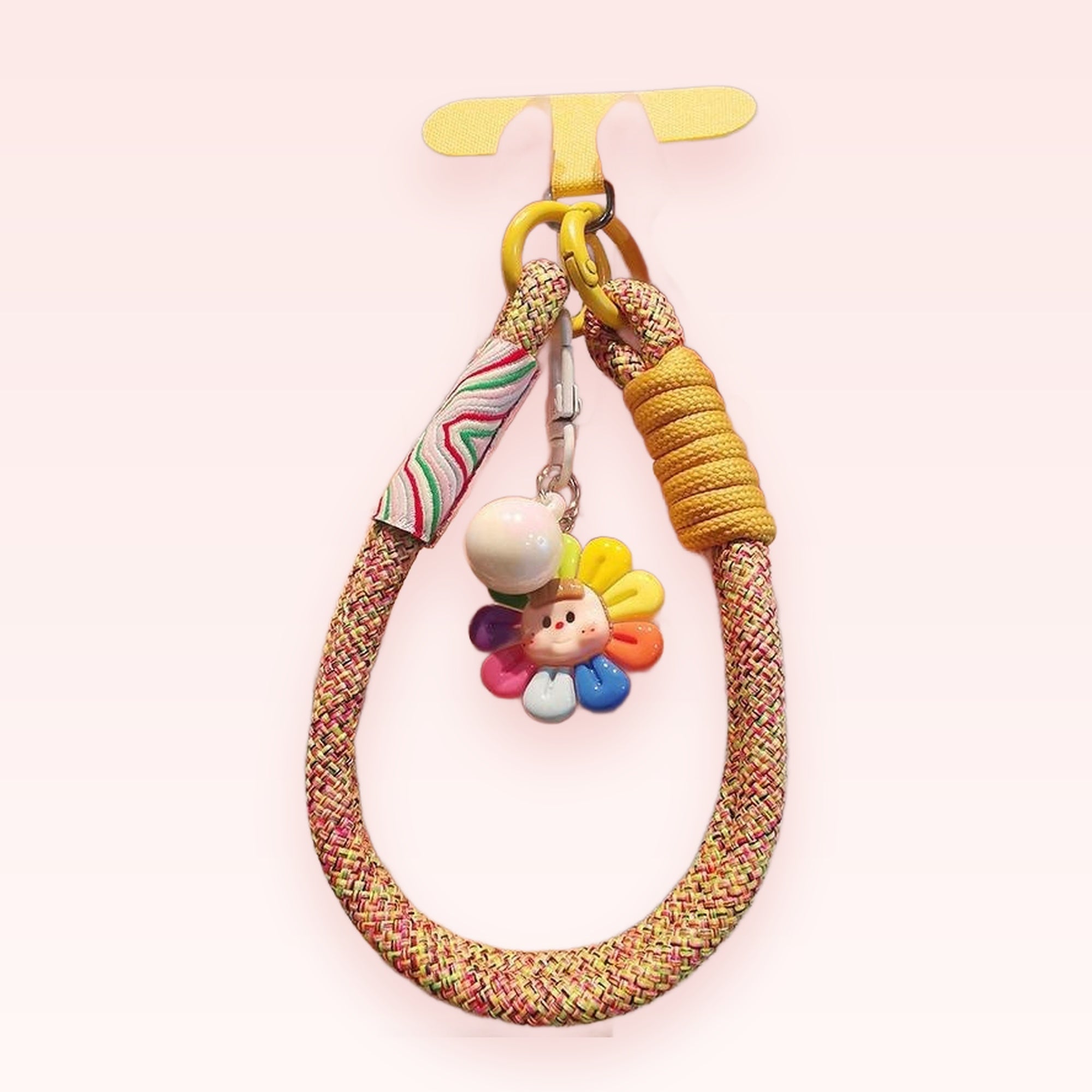 Colorful Braided Rope Phone Charm | Kawaii Flower Face Wrist Lanyard