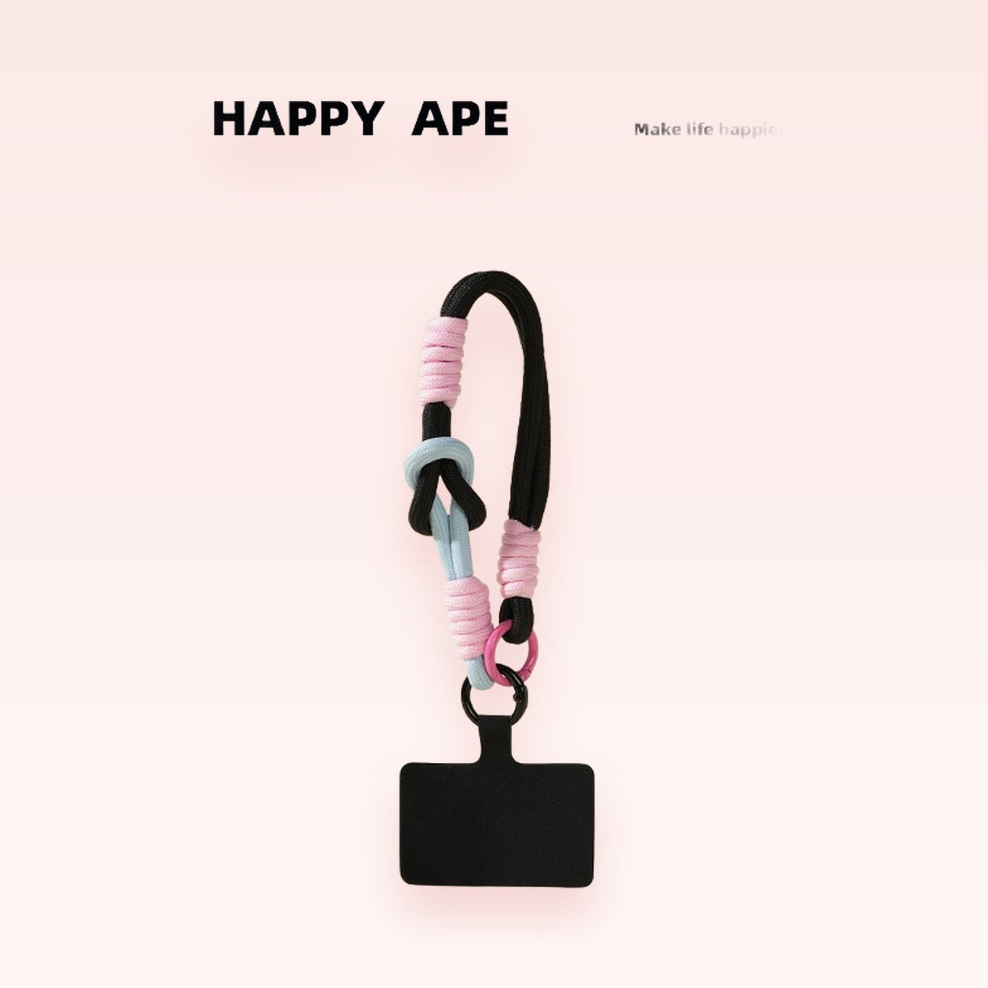 Black & Pastel Pink Braided Phone Charm | Aesthetic Wrist Lanyard Strap