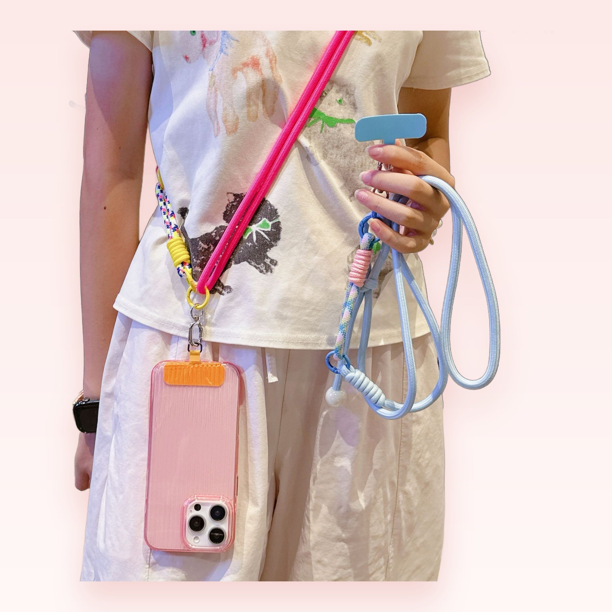 Pink & Blue Crossbody Phone Lanyard with Phone Case | Aesthetic Adjustable Strap