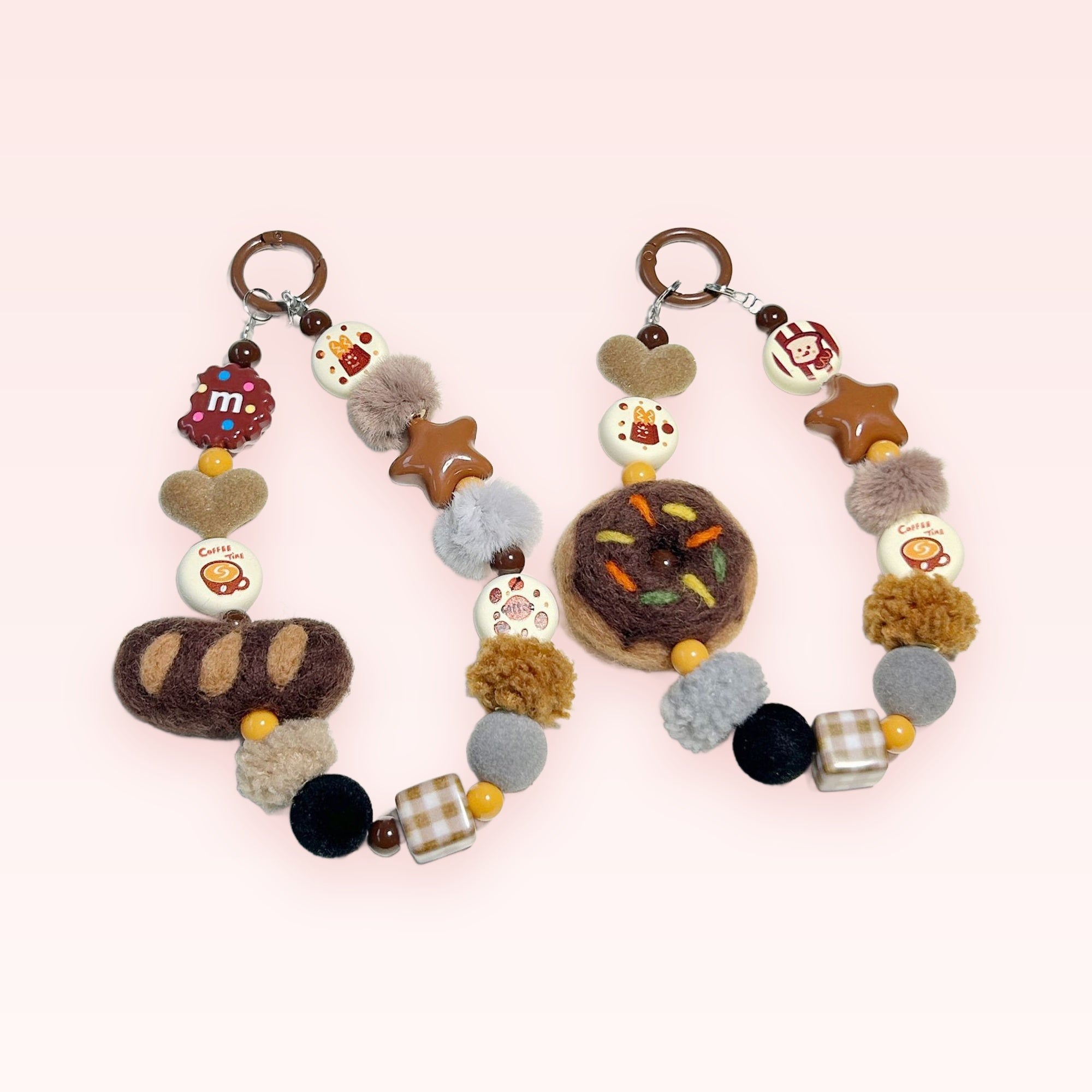 Kawaii Brown Bread & Donut Phone Charm | Aesthetic Beaded Wrist Strap
