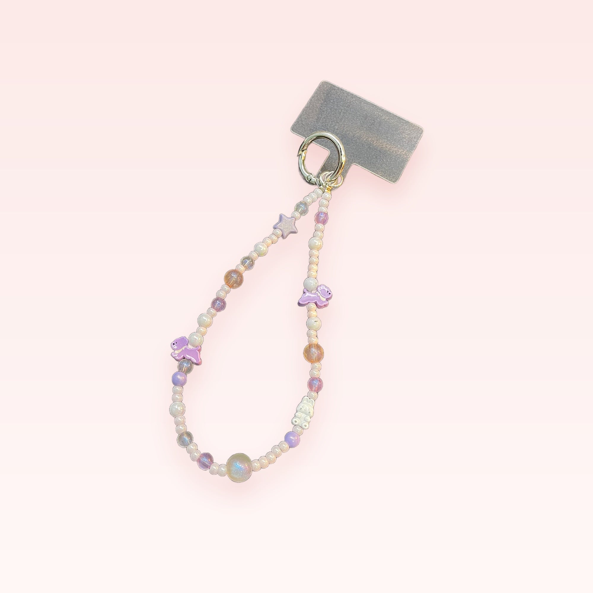 Kawaii Pastel Beaded Phone Charm Strap | Cute Purple Unicorn & Star Wrist Lanyard