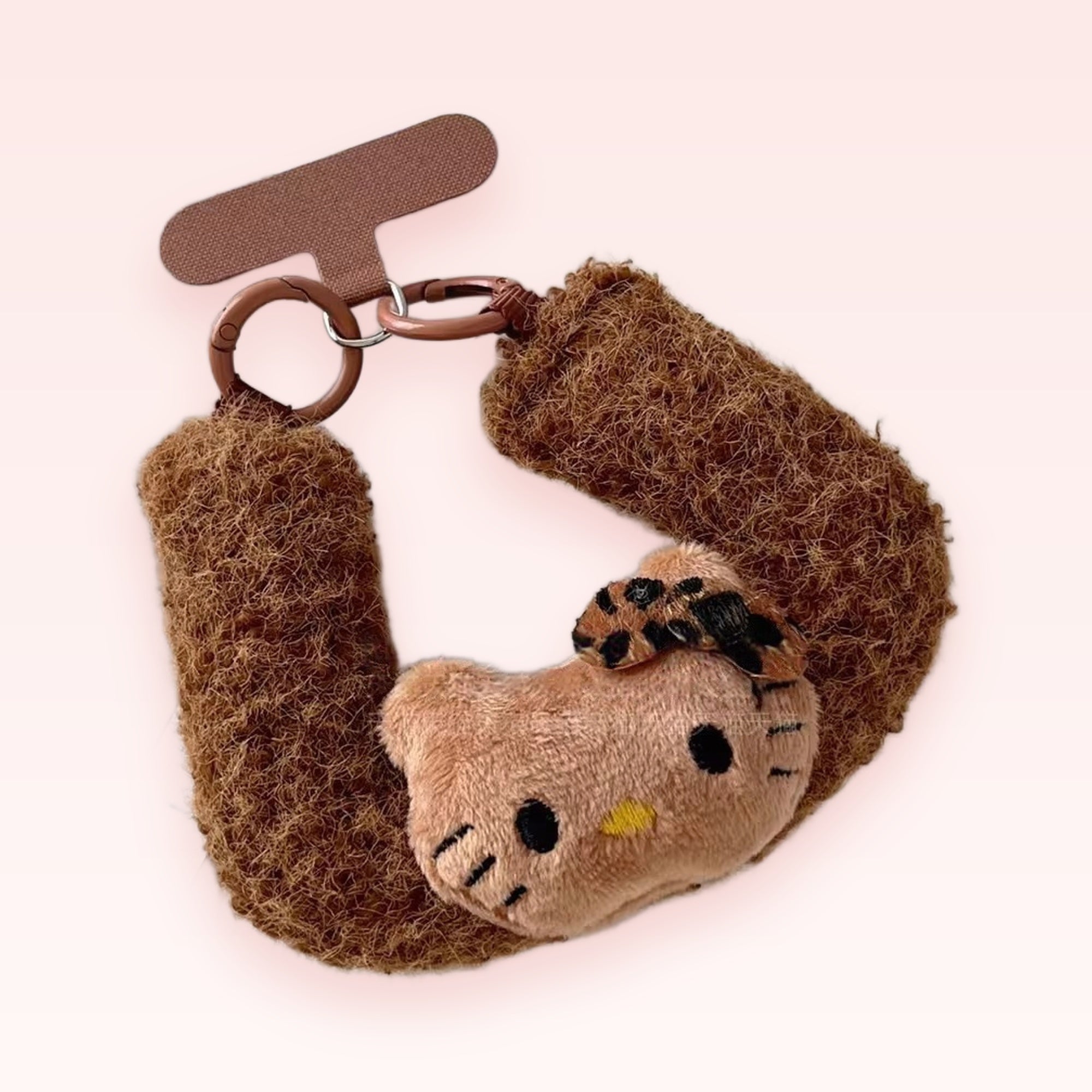 Fluffy Brown Hello Kitty Phone Charm | Kawaii Plush Wrist Strap Lanyard