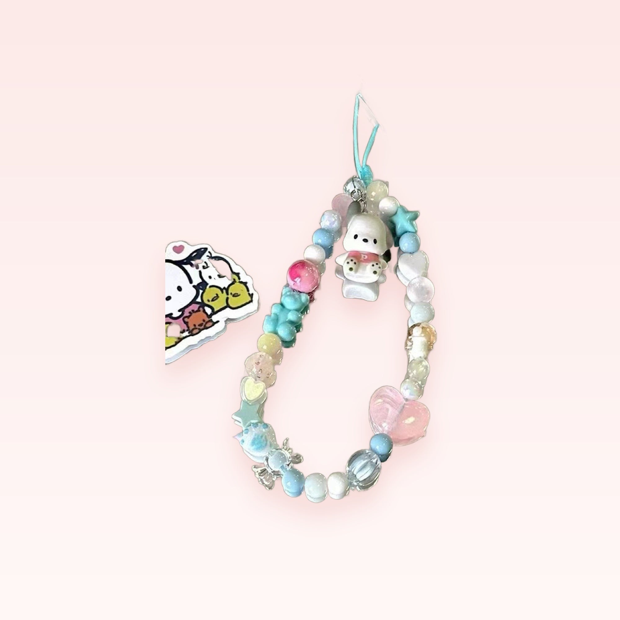 Kawaii Pastel Beaded Phone Charm Strap | Cute Pompompurin & Bear Wrist Lanyard