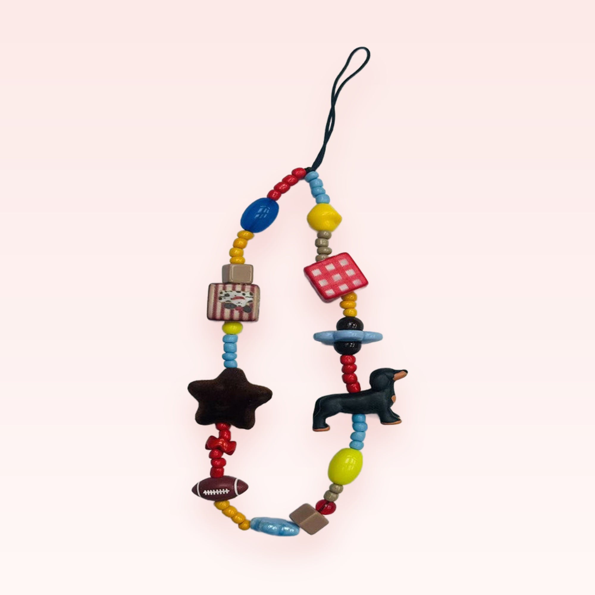 Kawaii Colorful Beaded Phone Charm | Y2K Aesthetic Dachshund & Star Wrist Strap