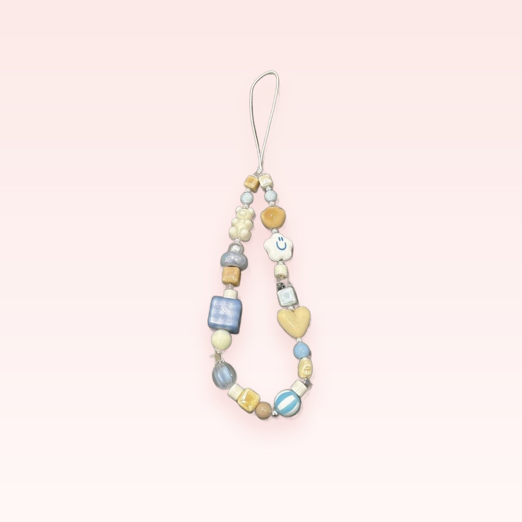 Kawaii Pastel Beaded Phone Charm Strap | Cute Bear & Star Wrist Lanyard