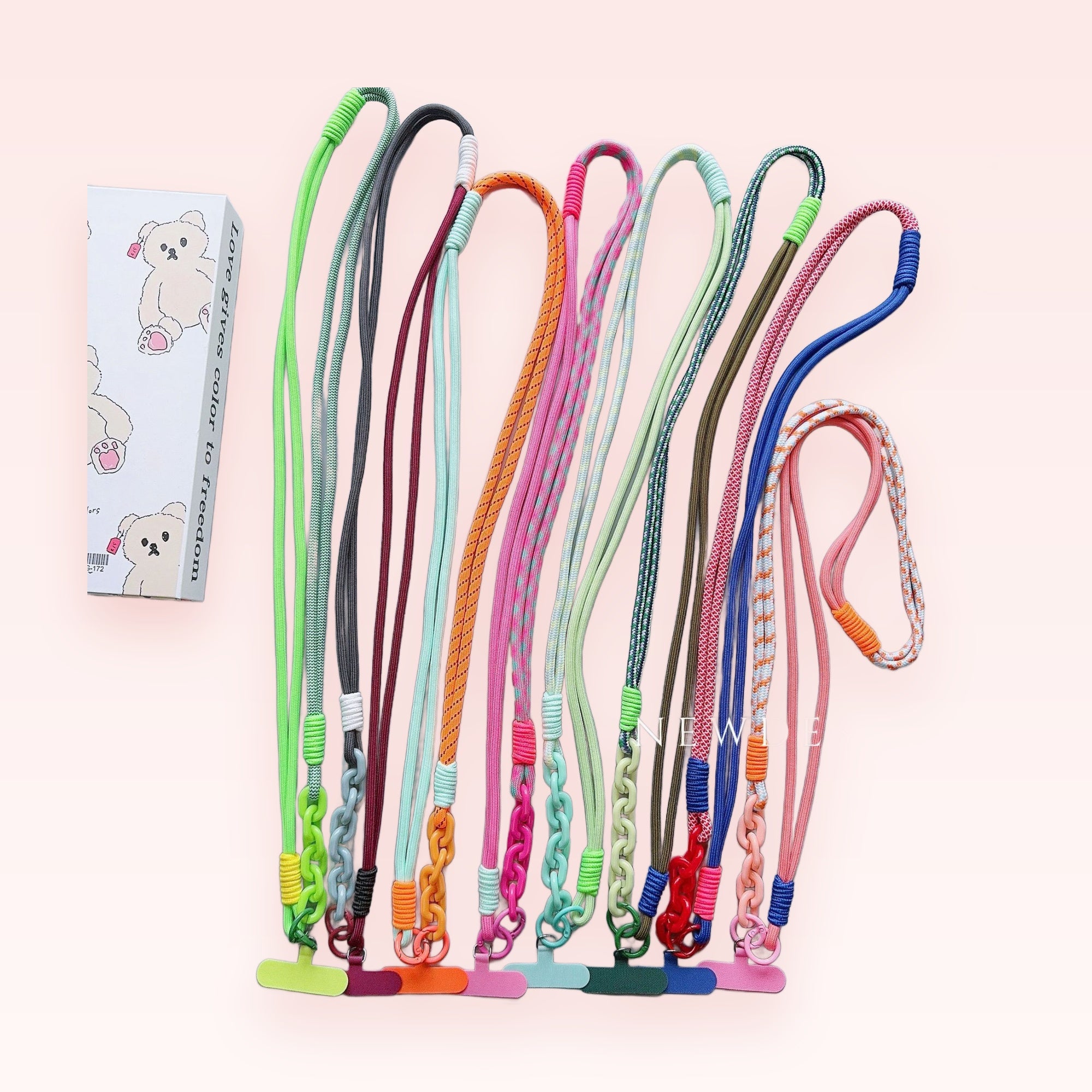 Colorful Braided Rope Phone Lanyard with Chain | Aesthetic Adjustable Crossbody Strap
