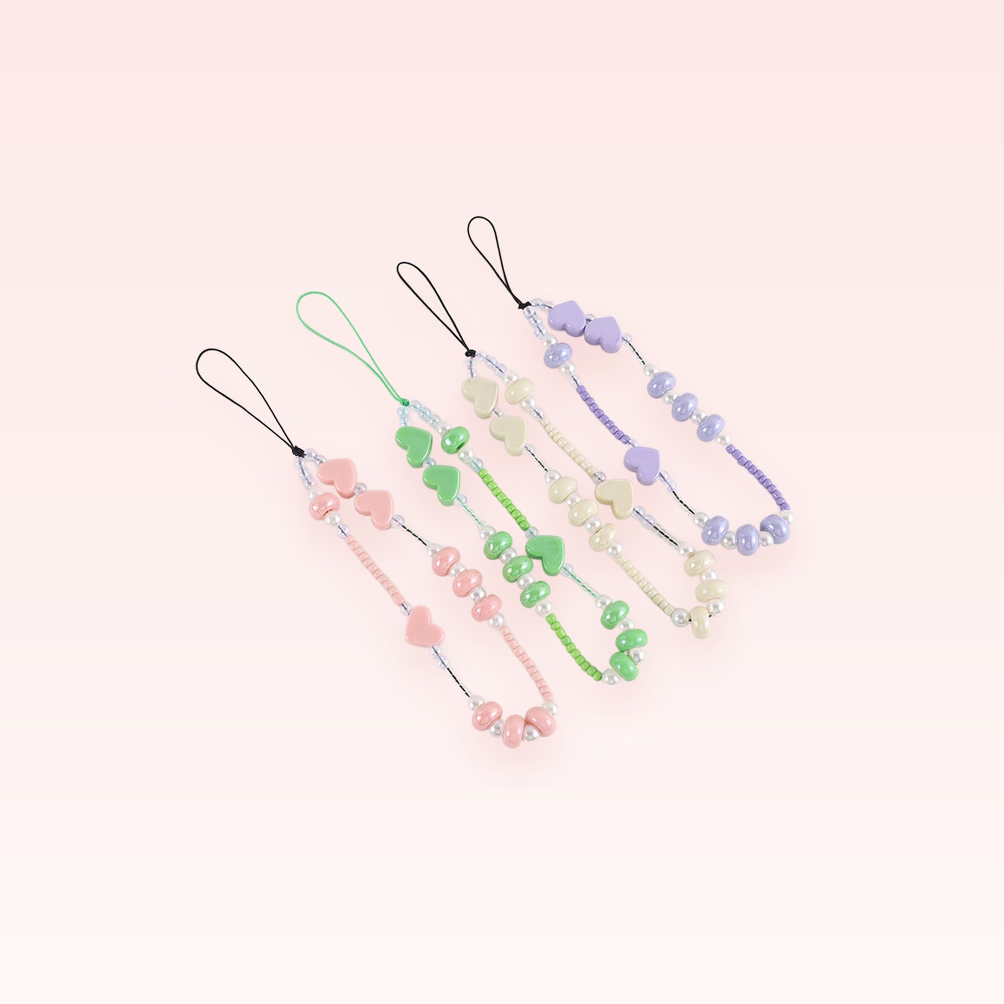 Pastel Heart & Pearl Phone Charm Strap | Cute Beaded Wrist Lanyard
