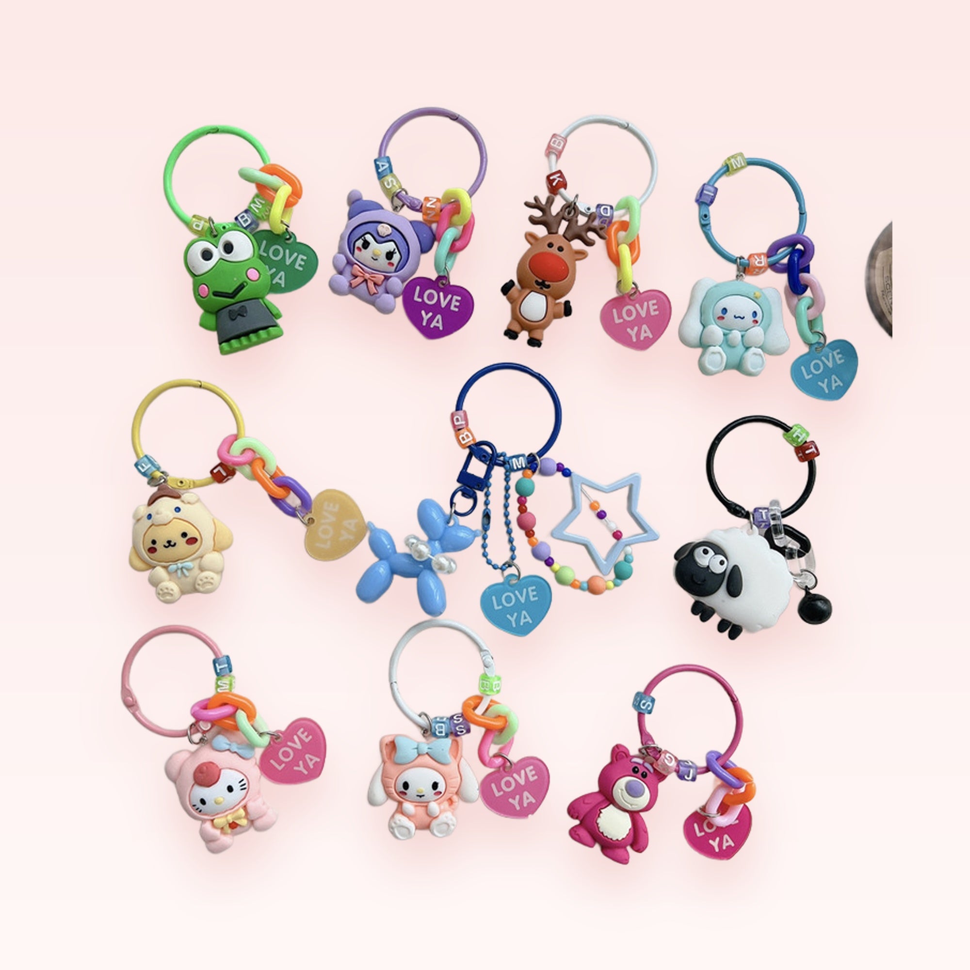 Kawaii Cartoon Character Phone Charms | Cute Silicone Animal & Heart Keychains
