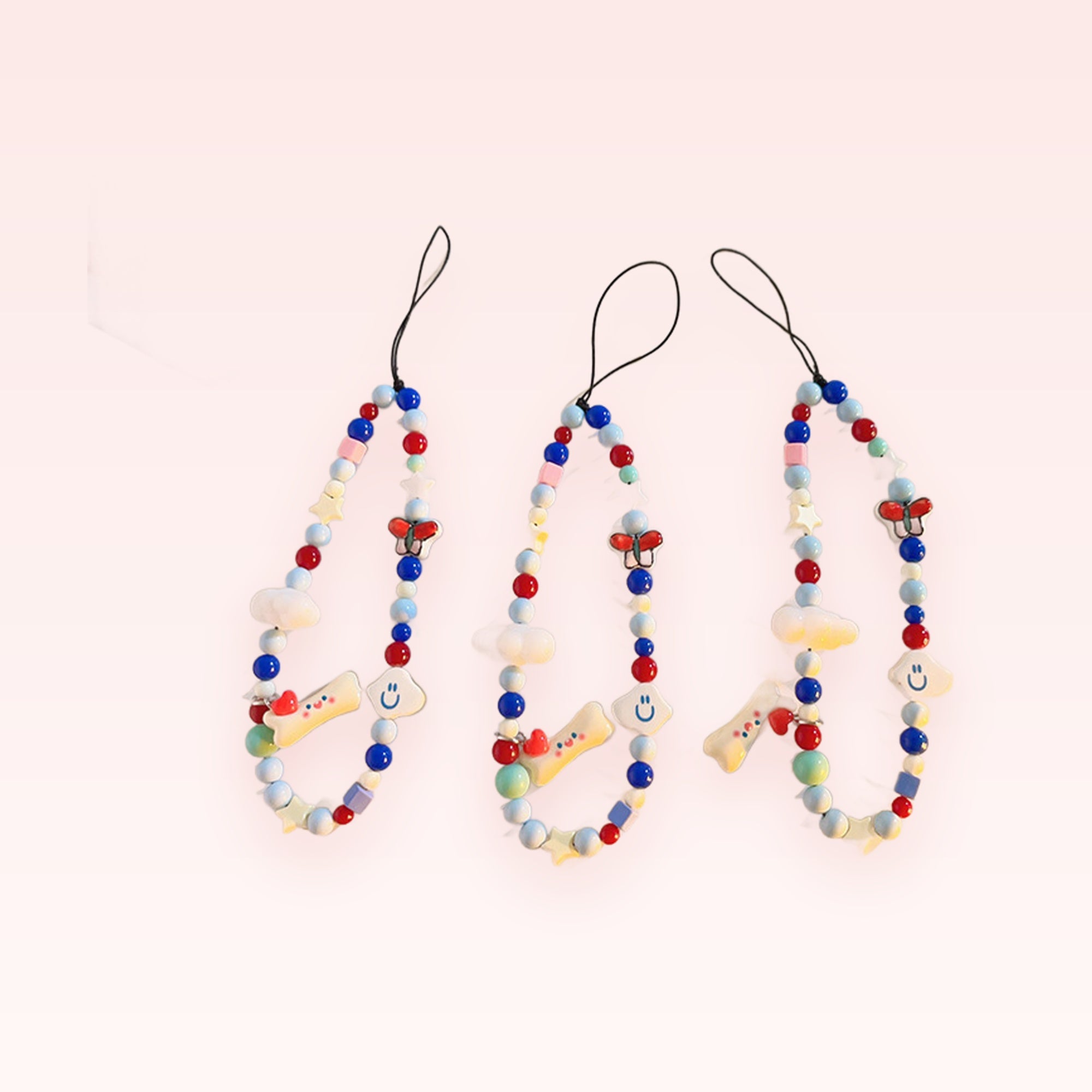 Kawaii Beaded Phone Charm Strap | Colorful Butterfly & Cloud Wrist Lanyard