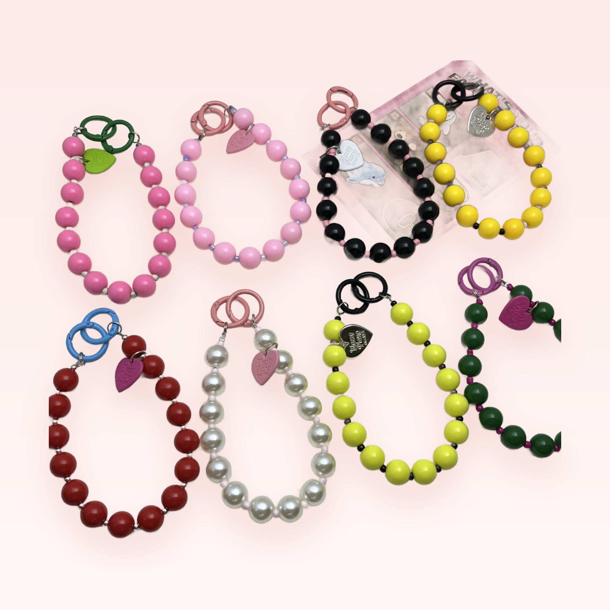 Kawaii Beaded Phone Charm Strap with Heart Charms | Y2K Pastel & Bright Wrist Lanyard