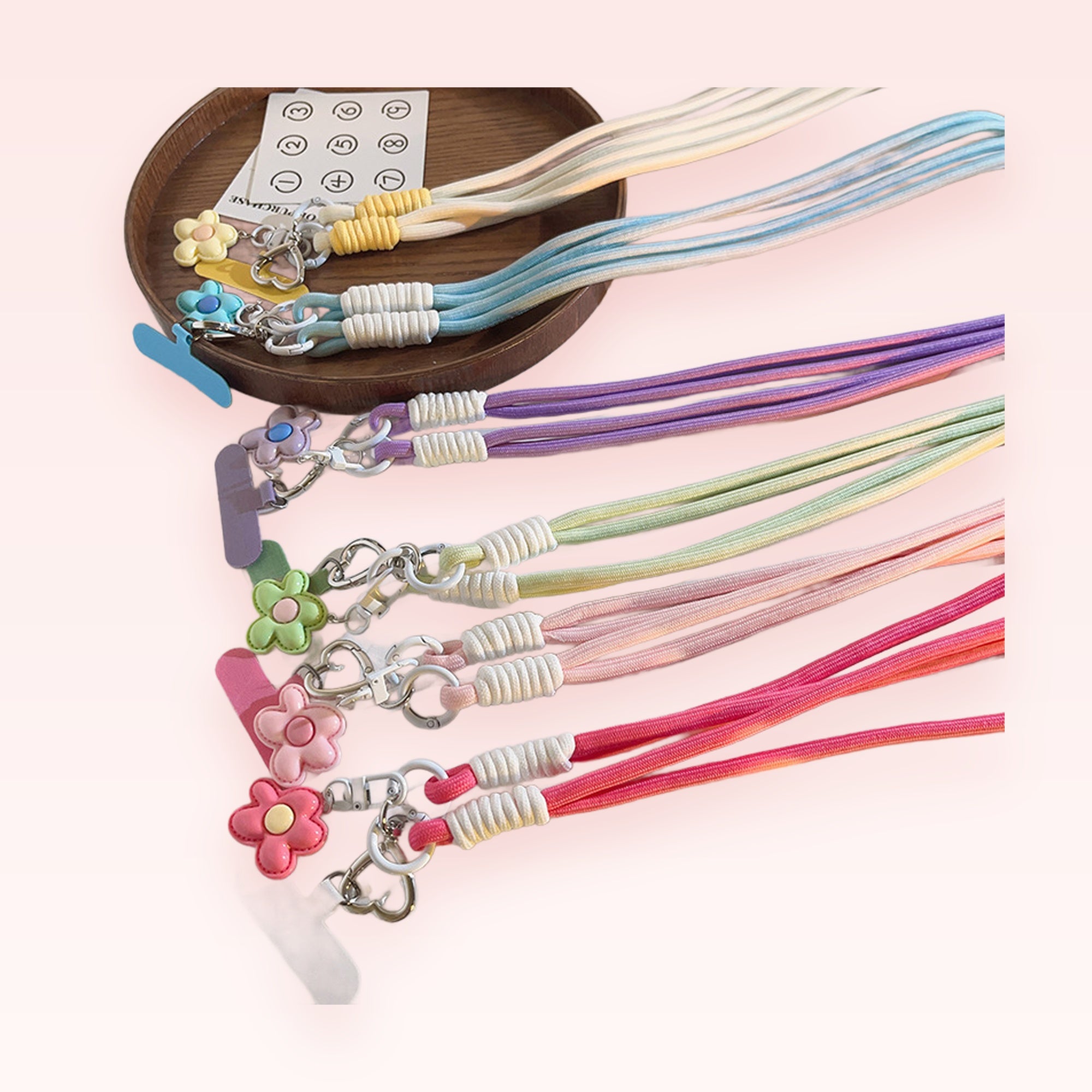 Pastel Ombre Flower Phone Charm Lanyard | Cute Adjustable Crossbody Strap