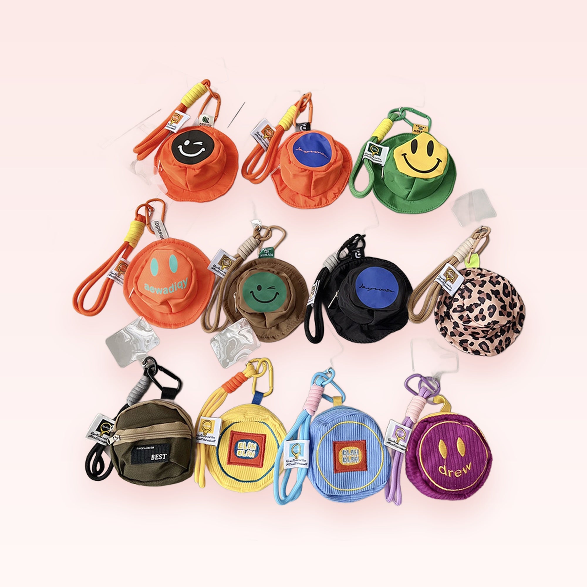 Kawaii Bucket Hat & Mini Bag Phone Charm | Aesthetic Wrist Lanyard Keychain