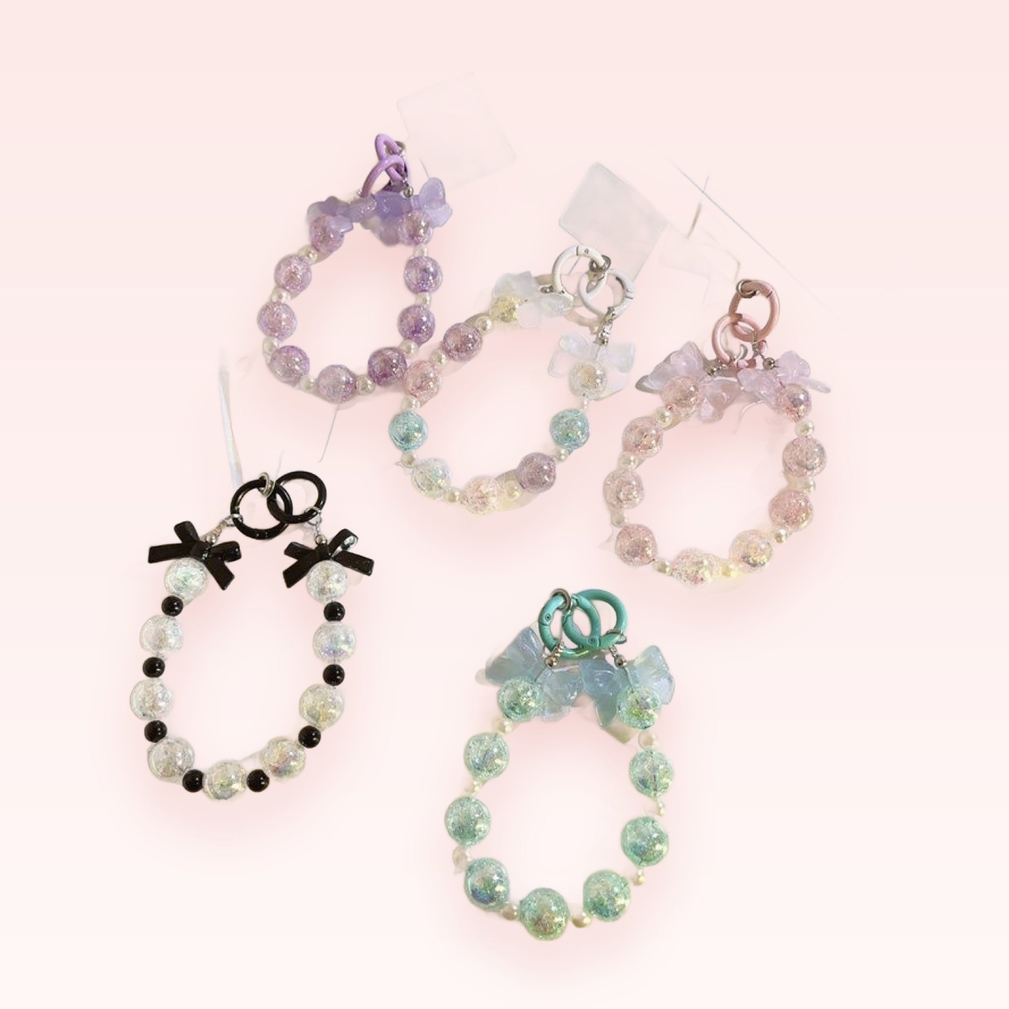 Aesthetic Cracked Bead & Butterfly Phone Charm | Pastel Beaded Wrist Strap