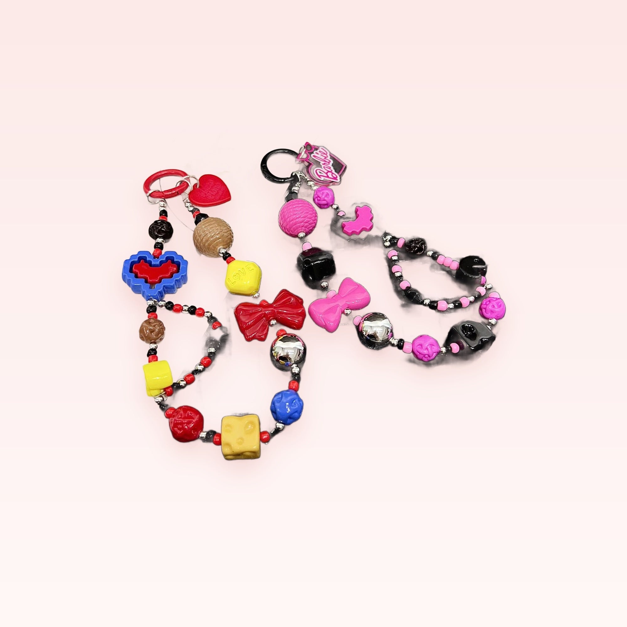 Y2K Beaded Phone Charm Strap | Colorful Heart Bow & Barbie Core Wrist Lanyard