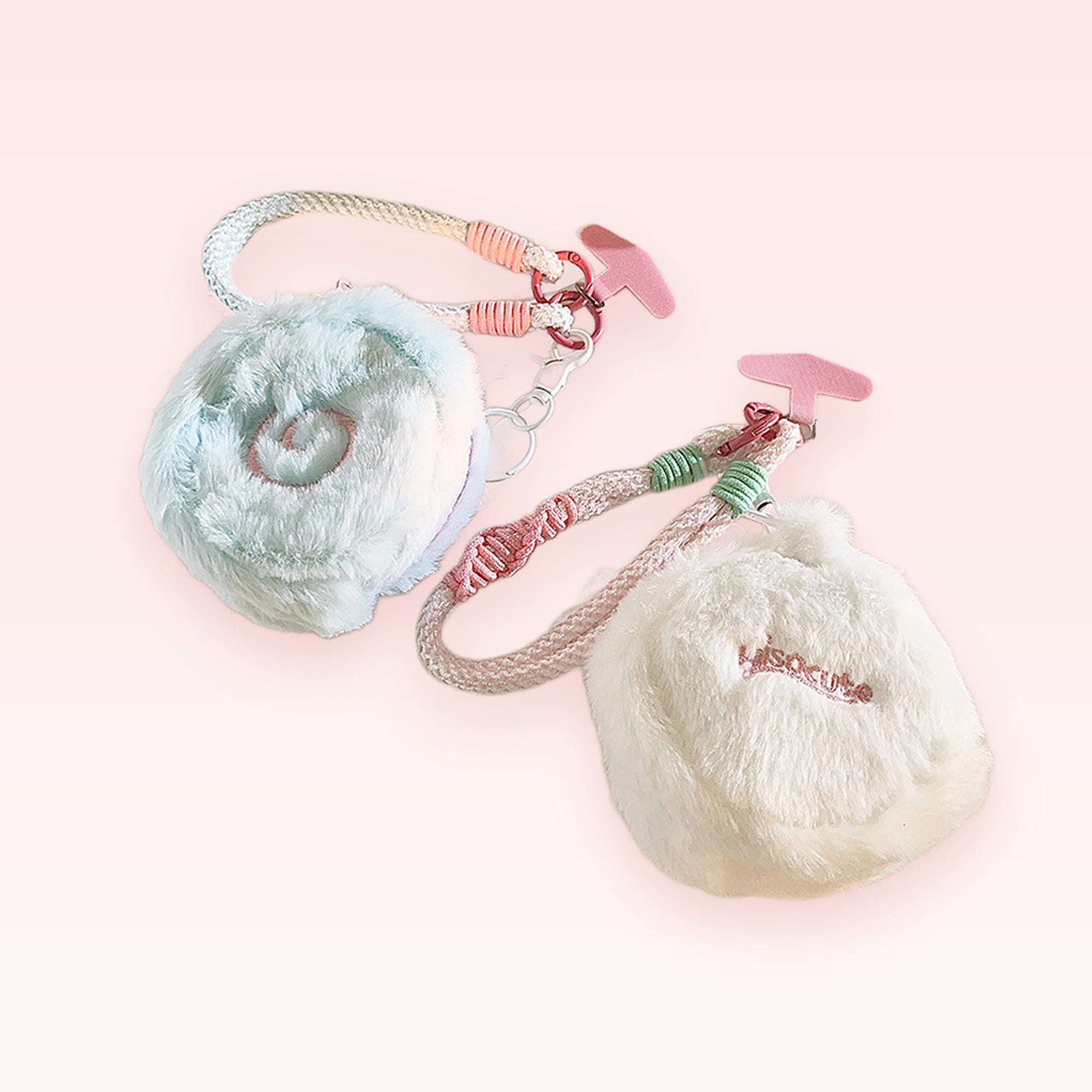 Fluffy Pastel Swirl & White Faux Fur Phone Charm | Cute Wrist Strap Lanyard