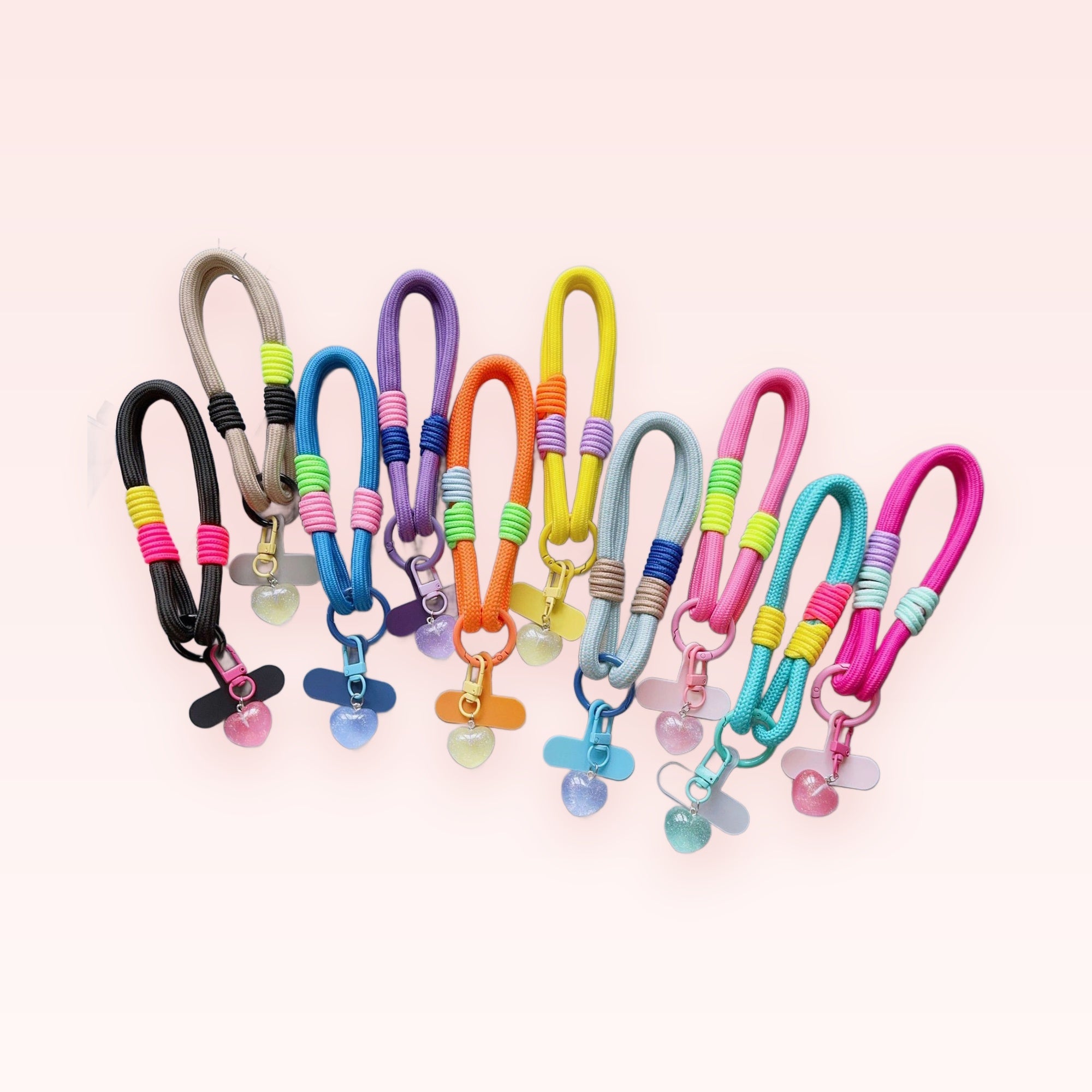 Colorful Braided Rope Phone Charm Strap | Cute Heart Pendant Wrist Lanyard