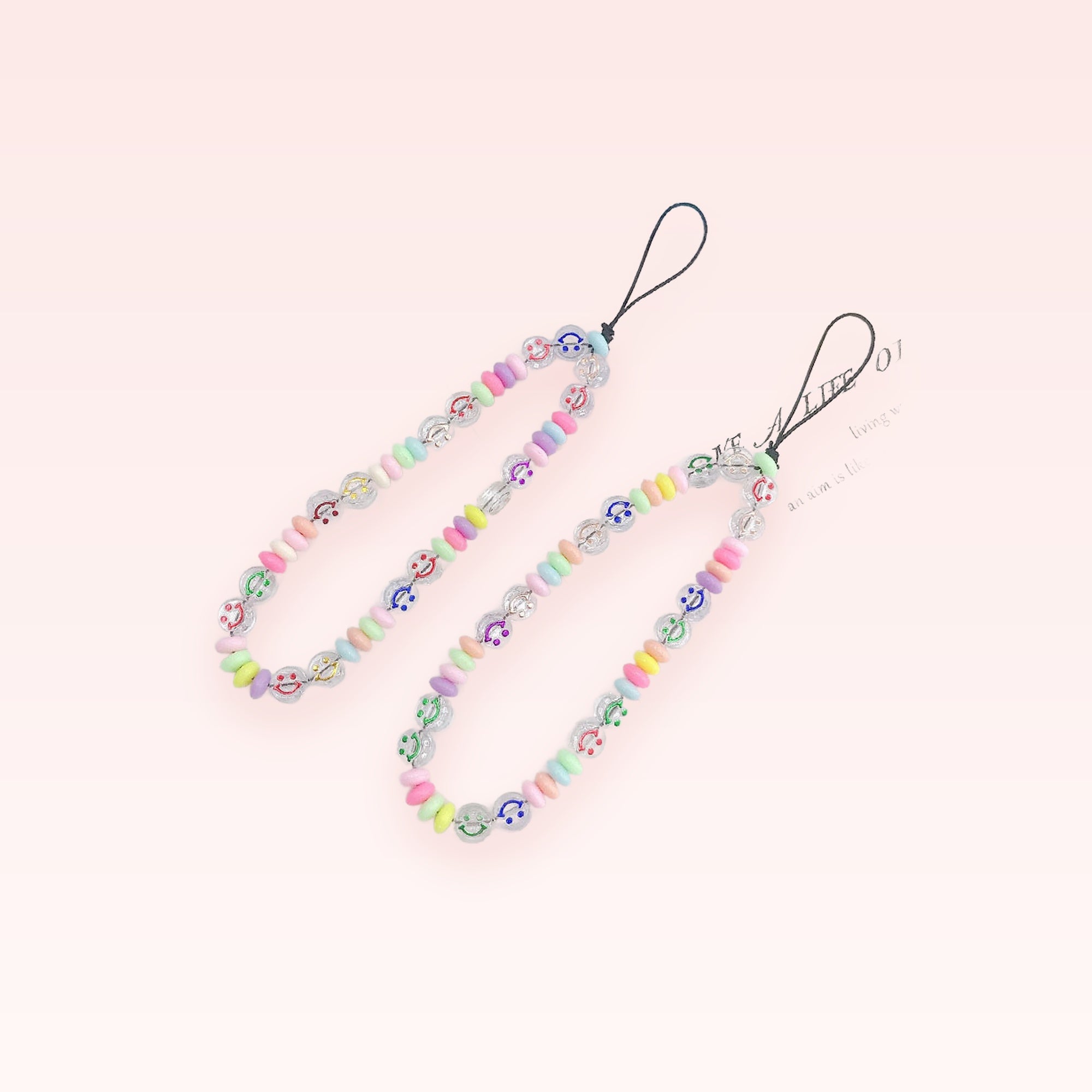 Kawaii Pastel Smiley Face Phone Charm Strap | Beaded Wrist Lanyard