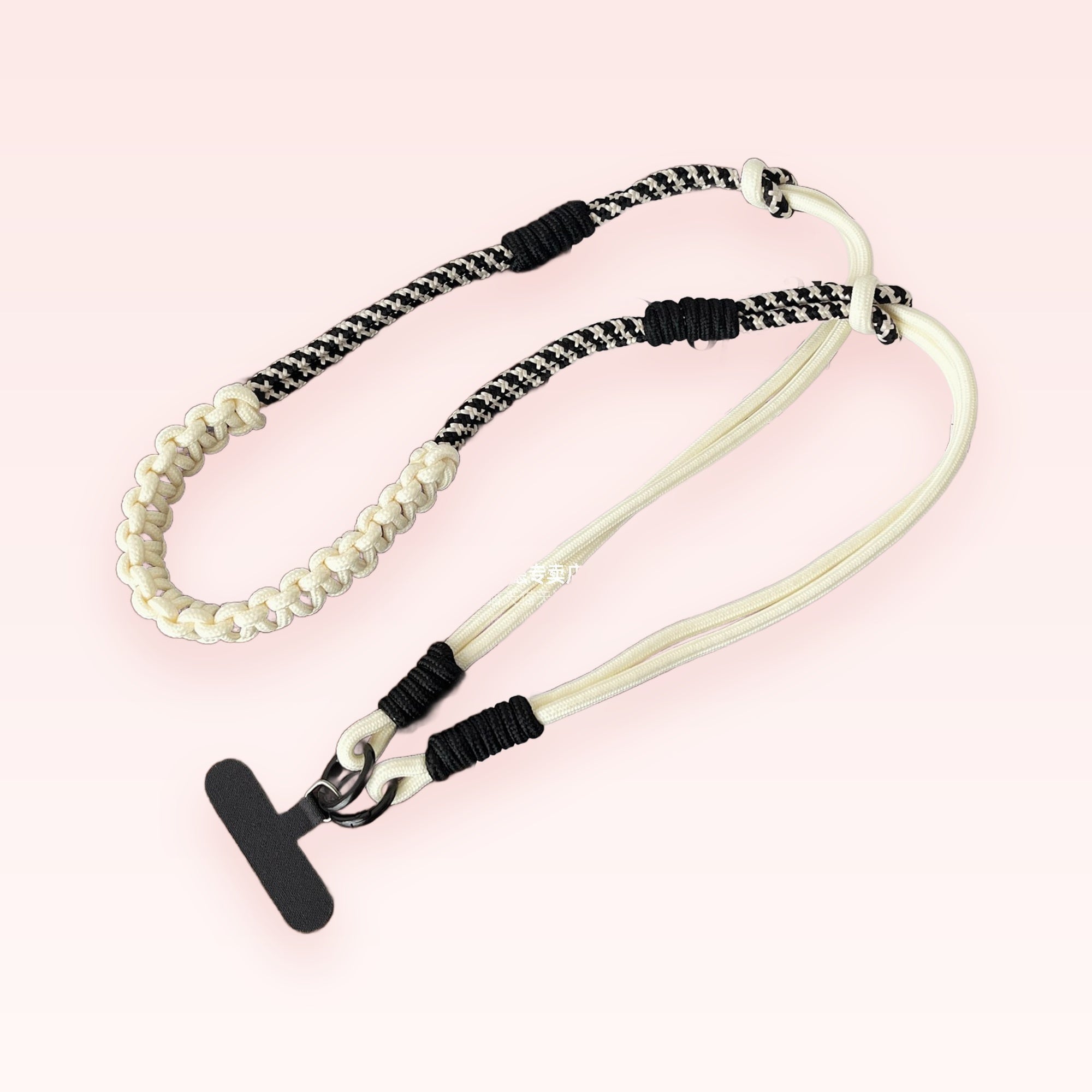 Black & White Houndstooth Braided Phone Lanyard | Aesthetic Woven Wrist Strap