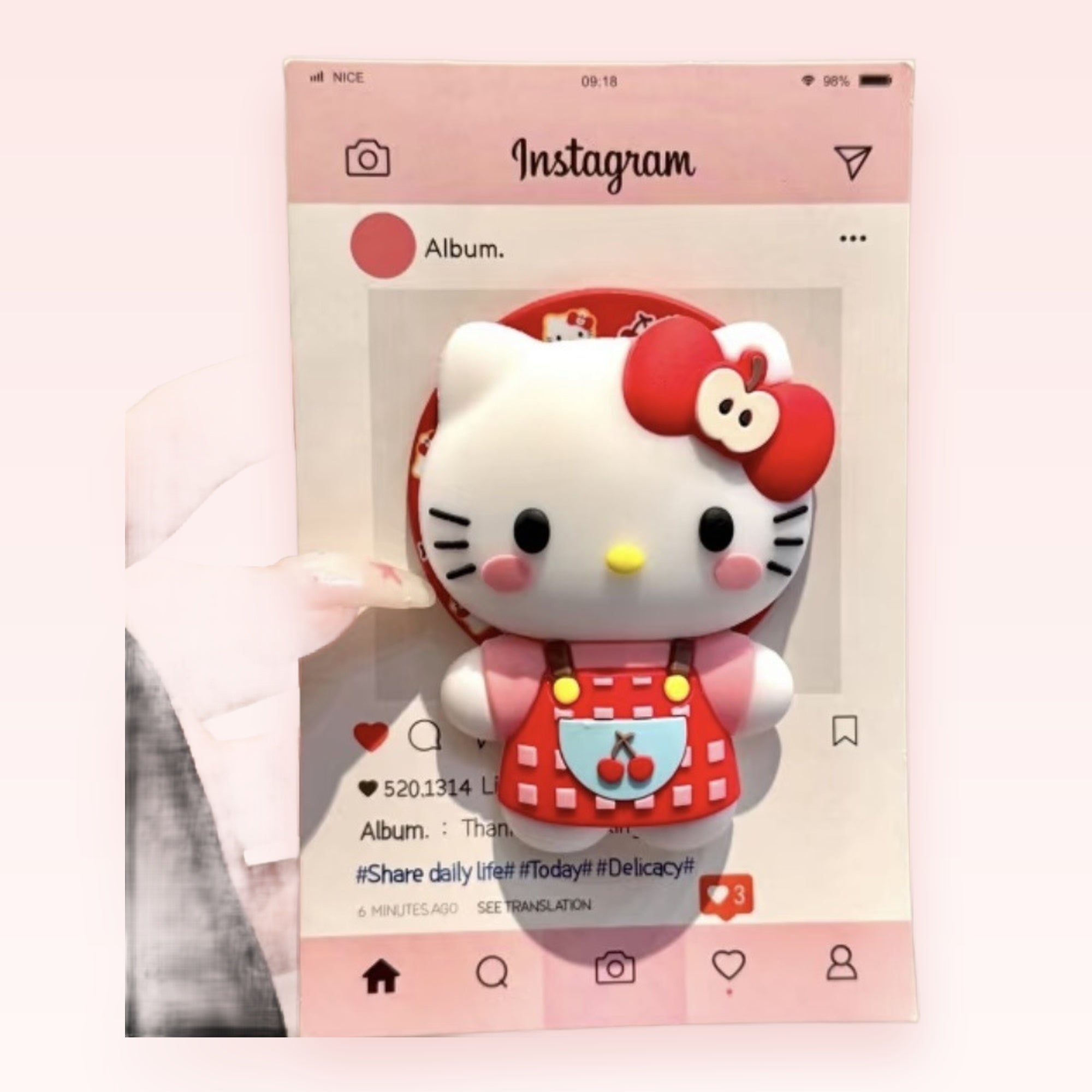 Kawaii Hello Kitty Apple Phone Grip | Cute Red Plaid Pop Socket Stand