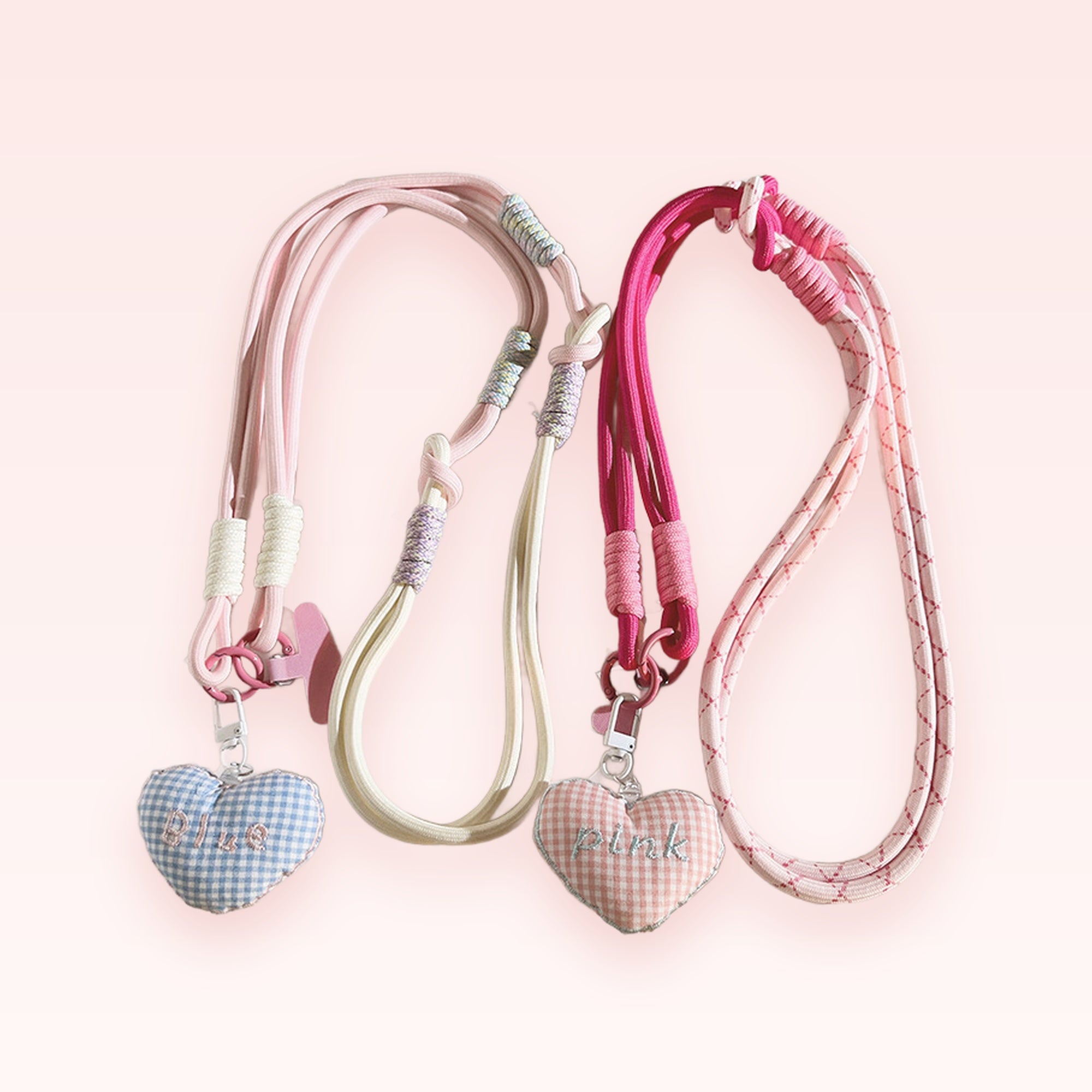 Kawaii Pastel Gingham Heart Phone Lanyard | Cute Adjustable Neck Strap
