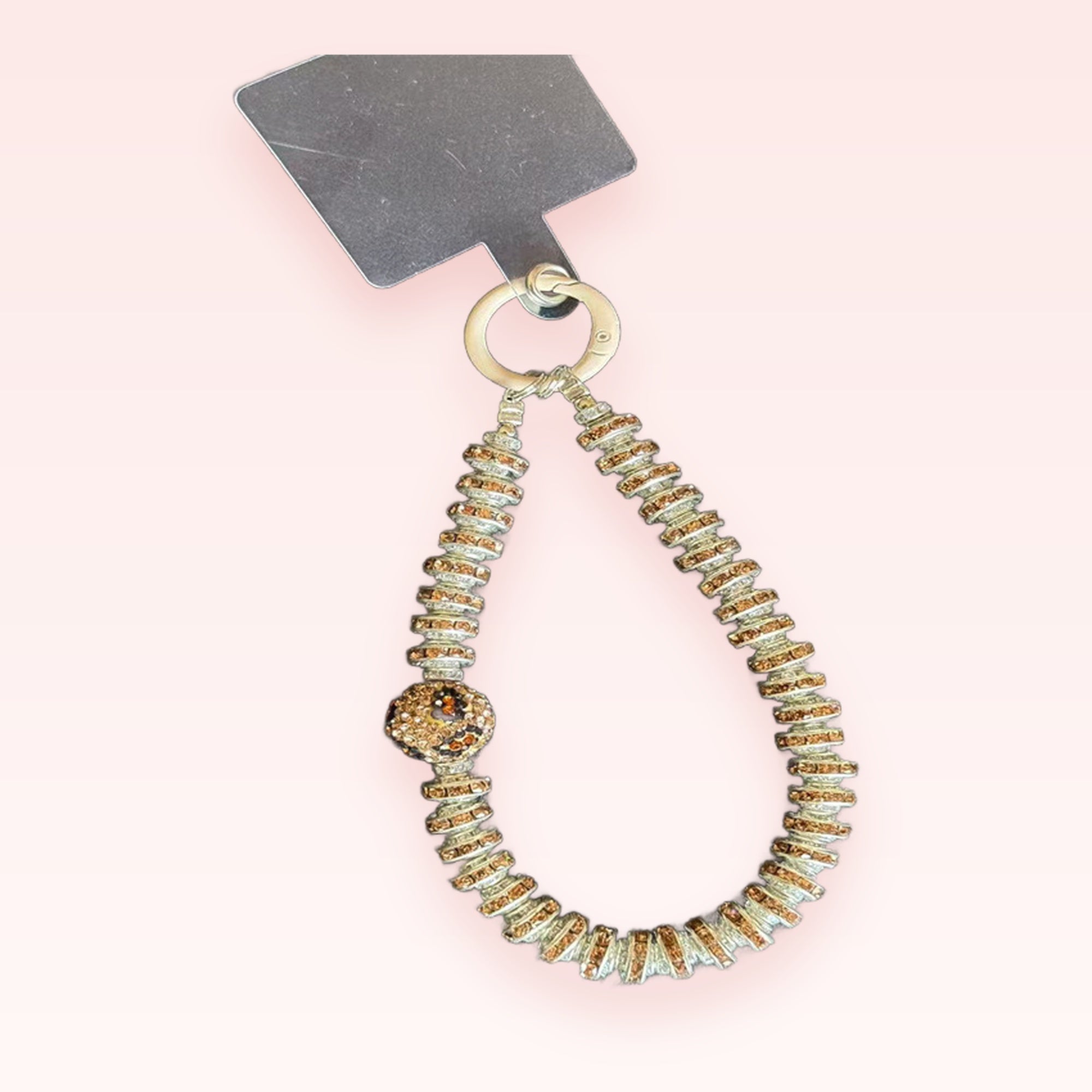 Sparkly Leopard Print Phone Charm Strap | Aesthetic Crystal Beaded Wrist Lanyard
