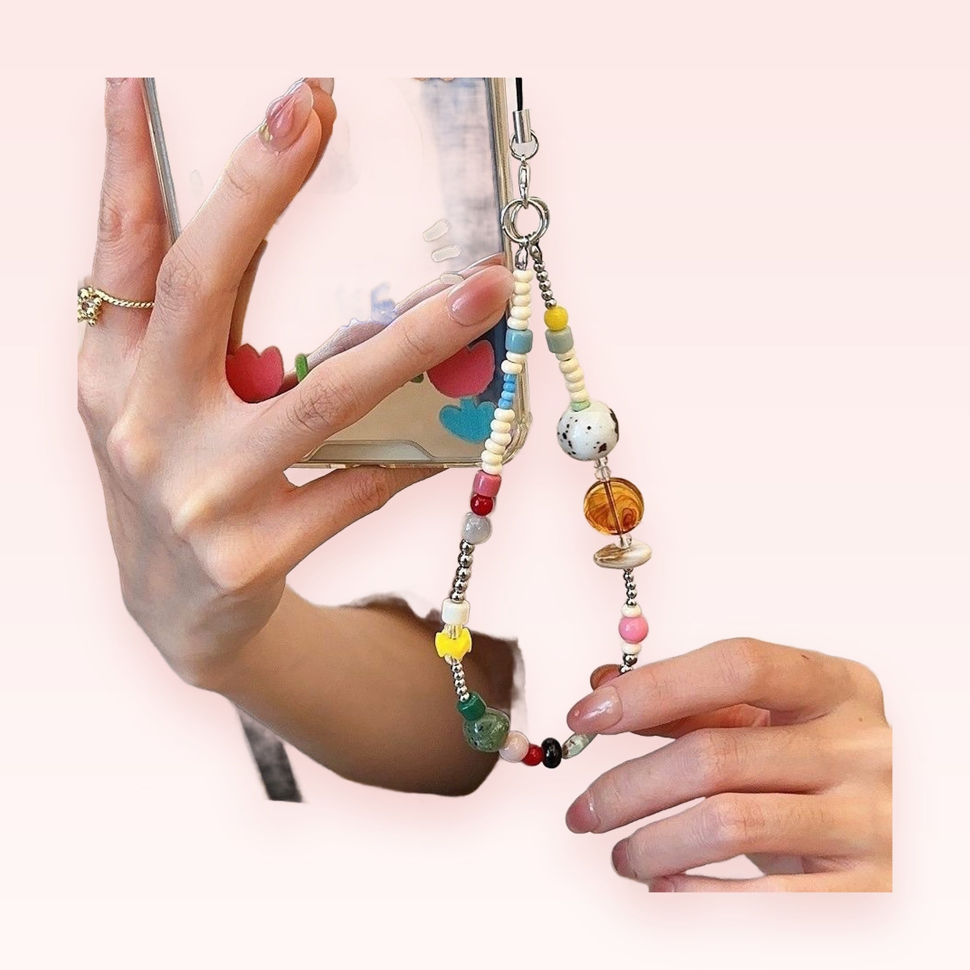 Y2K Beaded Phone Charm Strap | Colorful Mixed Bead Wrist Lanyard