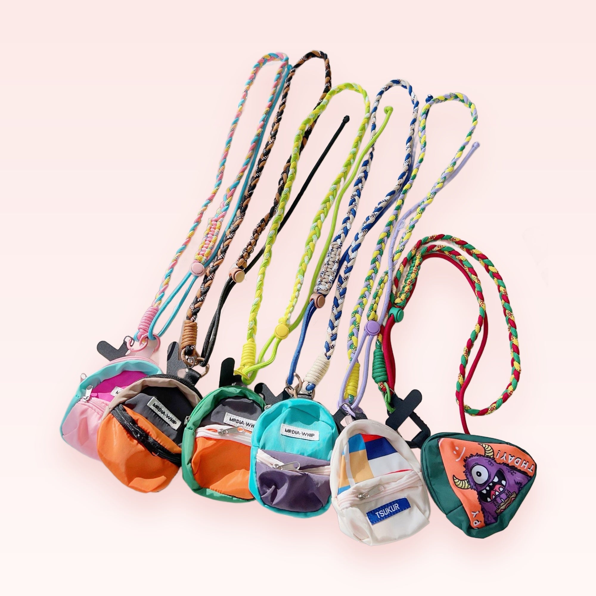 Colorful Braided Rope Phone Charm Lanyard | Mini Backpack Keychain Strap