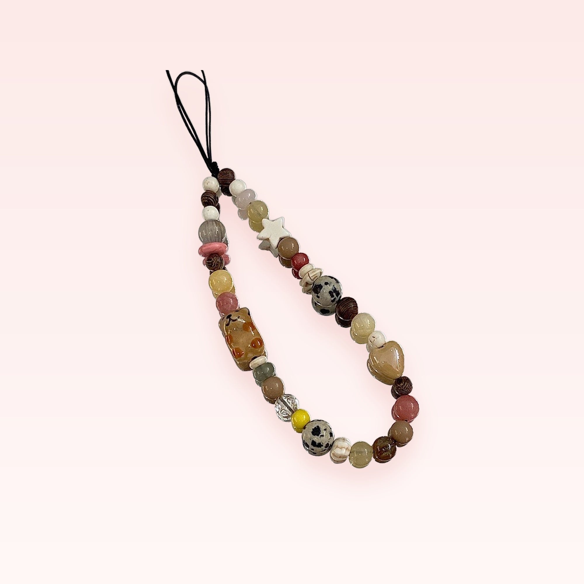 Aesthetic Mixed Bead Phone Charm Strap | Pastel Beaded Wrist Lanyard with Star & Heart