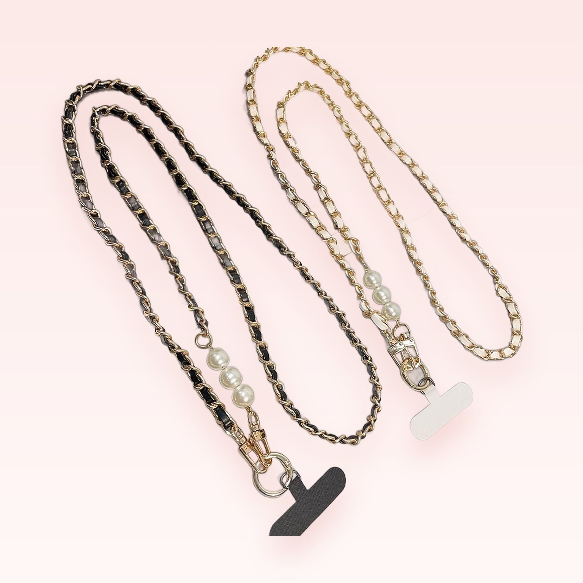 SIMPLYBUBBI — Elegance Gold Chain Pearl Phone Strap | Faux Leather Lanyard