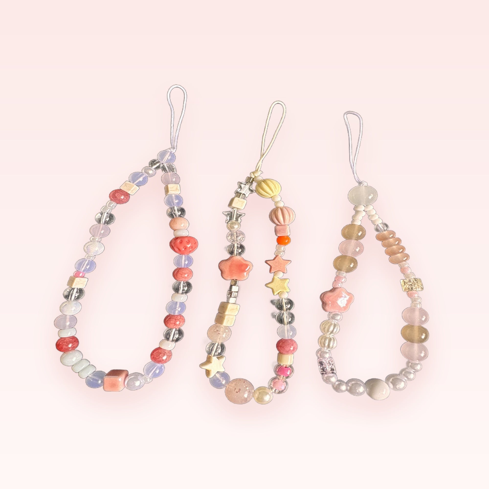 Pastel Beaded Phone Charm Straps | Kawaii Strawberry Star Heart Wrist Lanyards