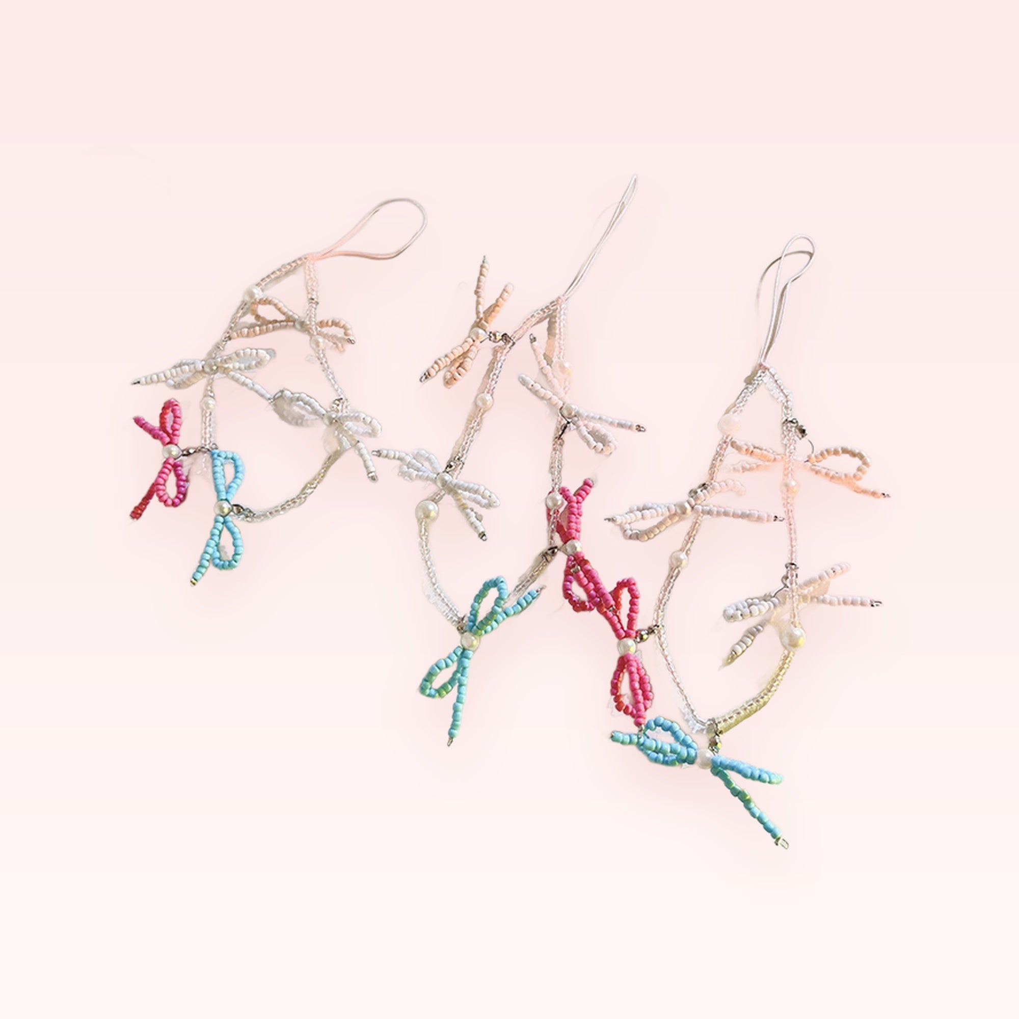 Aesthetic Beaded Dragonfly Phone Charm | Pastel Bowknot Wrist Strap