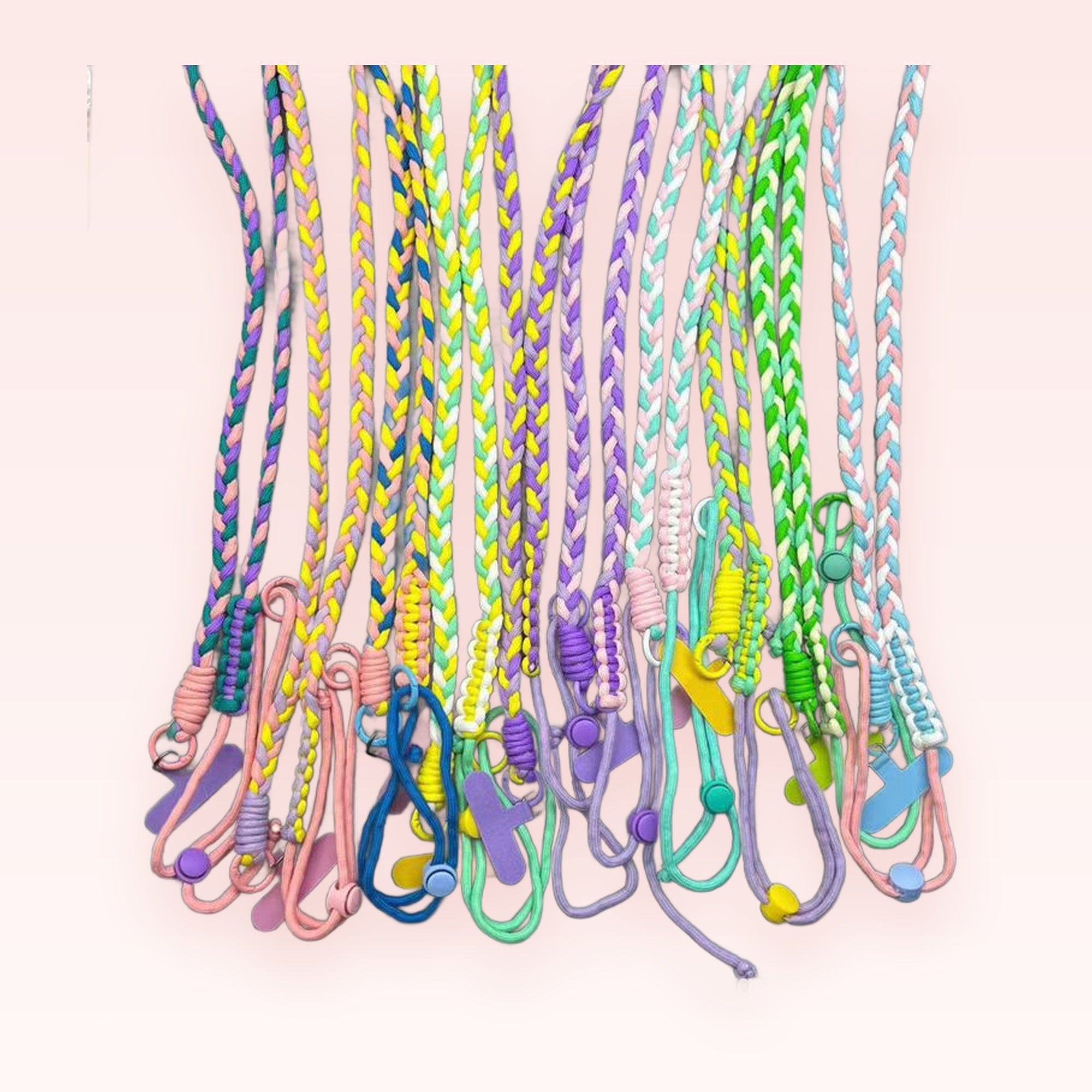 Aesthetic Braided Lanyard Phone Charm | Pastel Multi-Color Crossbody Strap