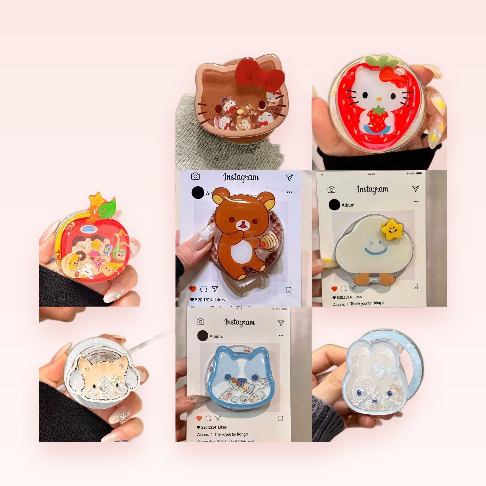 Kawaii Character Liquid Shaker Phone Grip | Cute Pop Socket Stand
